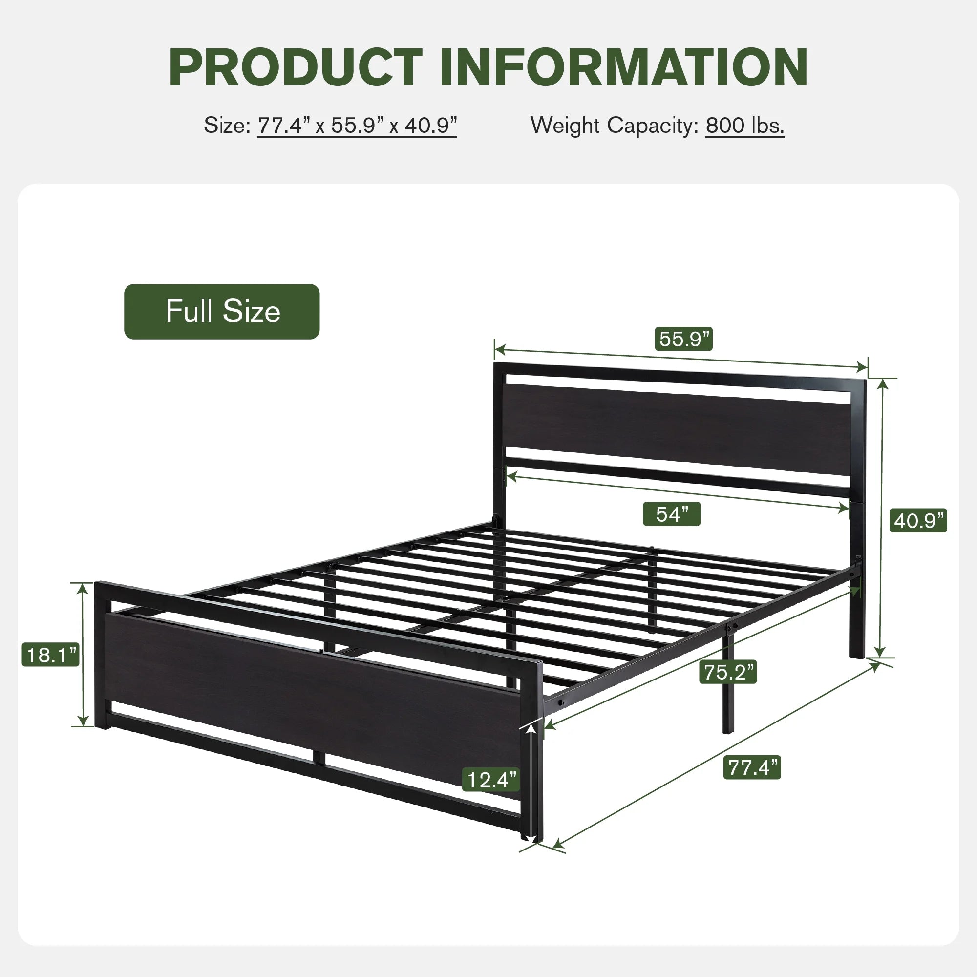 Amolife Full Size Metal Platform Bed Frame with Headboard & Footboard, Black