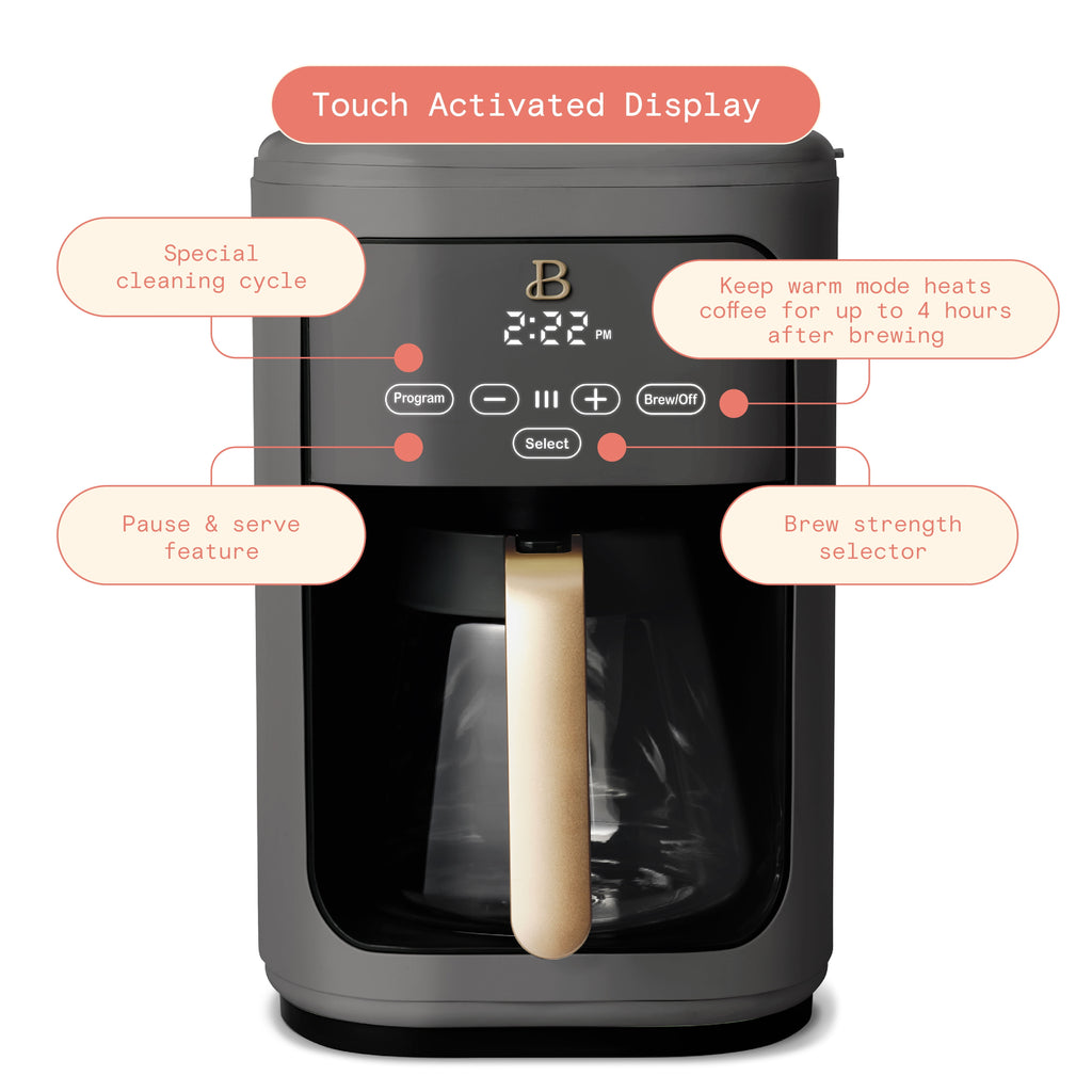 Beautiful 14-Cup Programmable Drip Coffee Maker with Touch-Activated Display, White Icing by Drew Barrymore