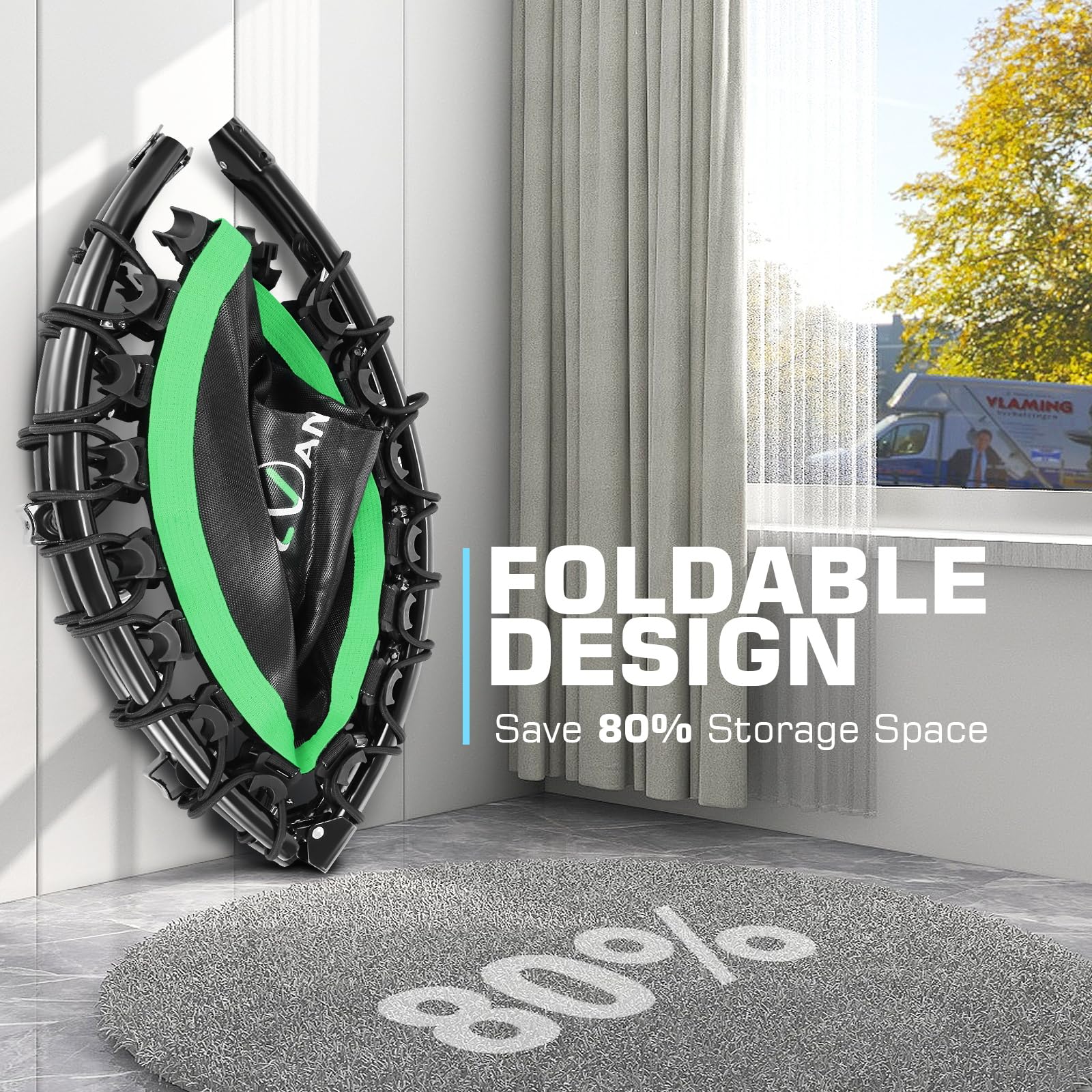 ANCHEER 40" Foldable Mini Trampoline with Bungees, Fitness Trampoline Workout Max Load 450lbs, Adjustable Foam Handle, Indoor Exercise Trampoline, Green