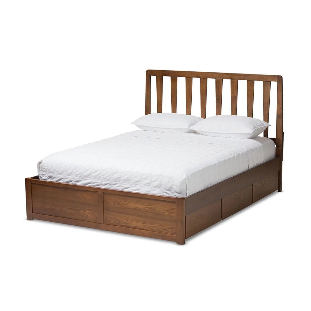 Baxton Studio Raurey Modern and Contemporary Walnut Finished Queen Size Storage Platform Bed
