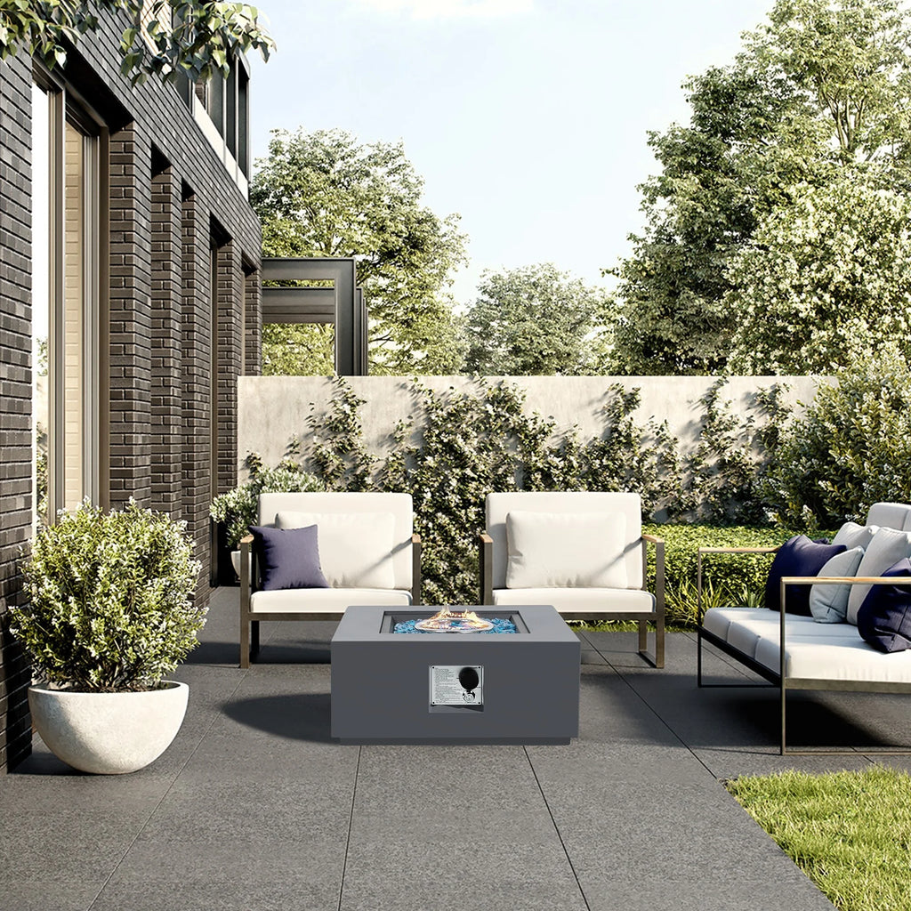 28" Outdoor 40,000 BTU Square Propane Iron Fire Pit with Tank Cover