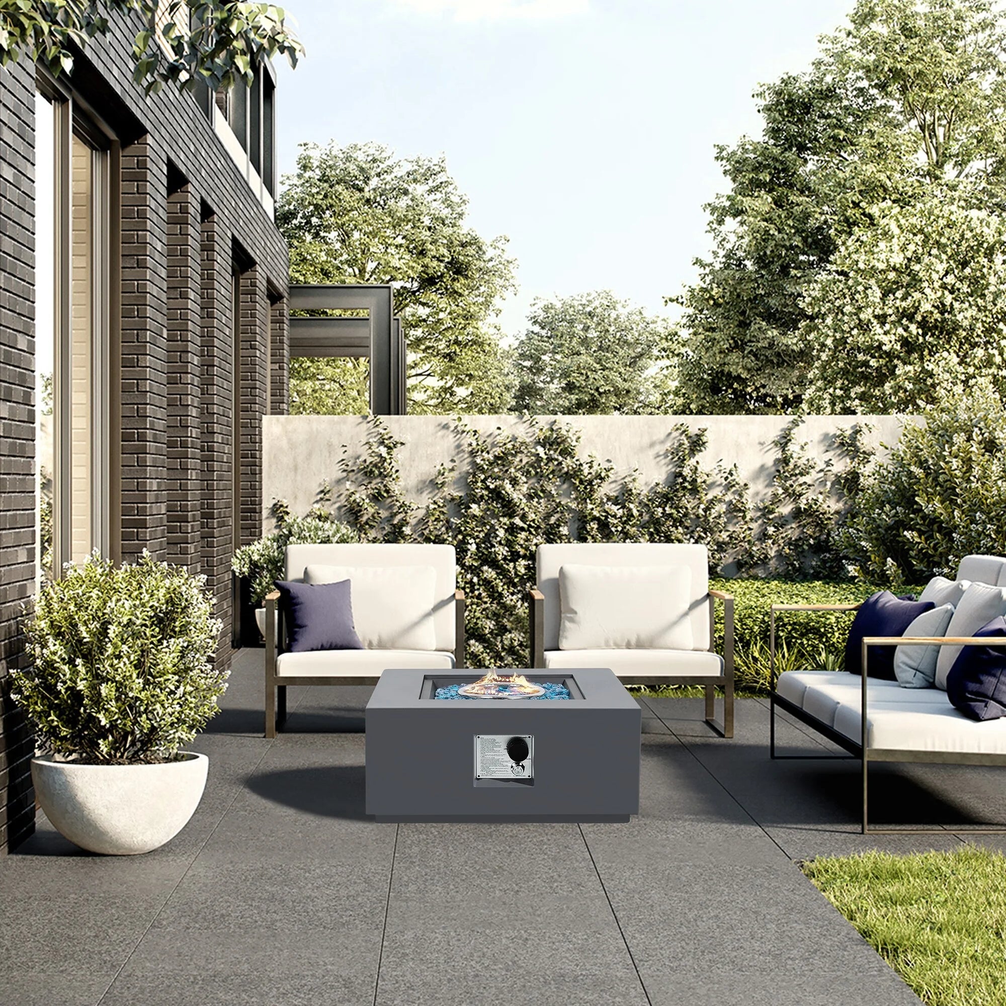 28" Outdoor 40,000 BTU Square Propane Iron Fire Pit with Tank Cover