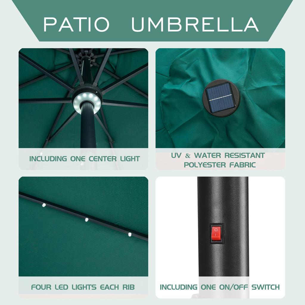 Autlaycil 10 ft Solar Patio Umbrellas with 40 LED lights for Market Outdoor Pool, Steel Tilt Crank, Navy Blue