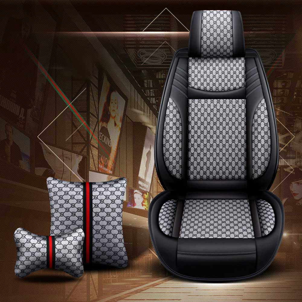 Aotiyer Universal Car Seat Covers 5PCS Full Set Car Seat Covers Accessories Breathable Leather Automotive Seat Covers for Most Cars SUVs Pick-up Trucks