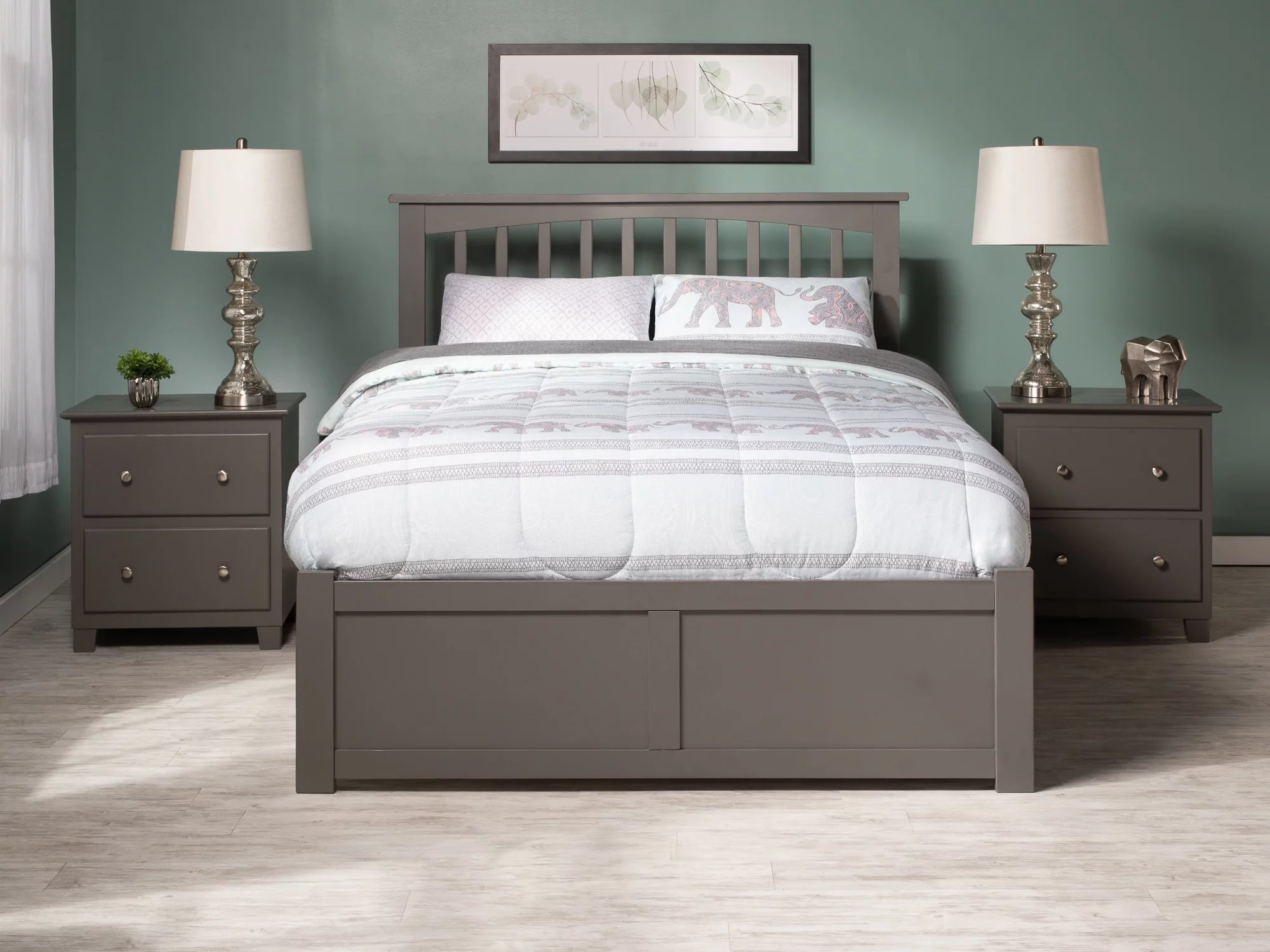 AFI Mission Queen Wood Platform Bed with Headboard Footboard & Twin XL Trundle, Grey