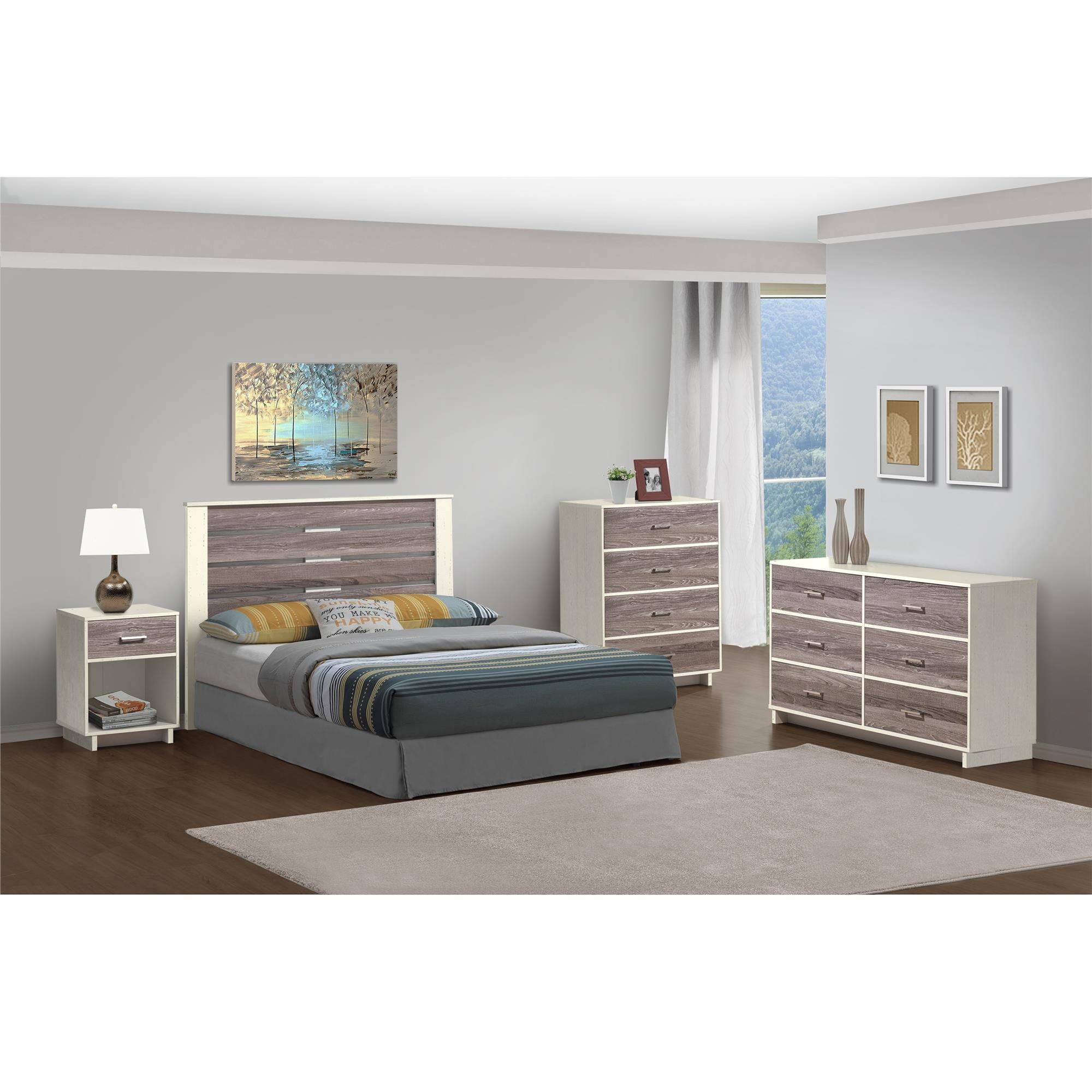 Ameriwood Home Lennon Tall 5 Drawer Dresser, Medium Brown and Faux Rattan