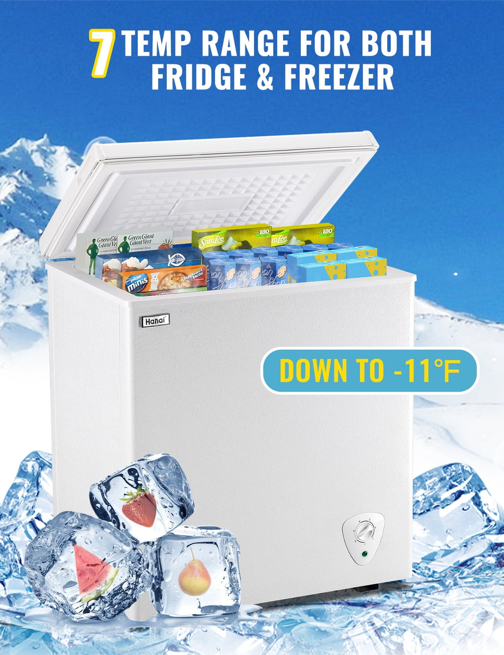 3.5 Cubic Feet Chest Freezer Small Deep Freezers with 7 Gears Temp Control Office Dorm Kitchen White