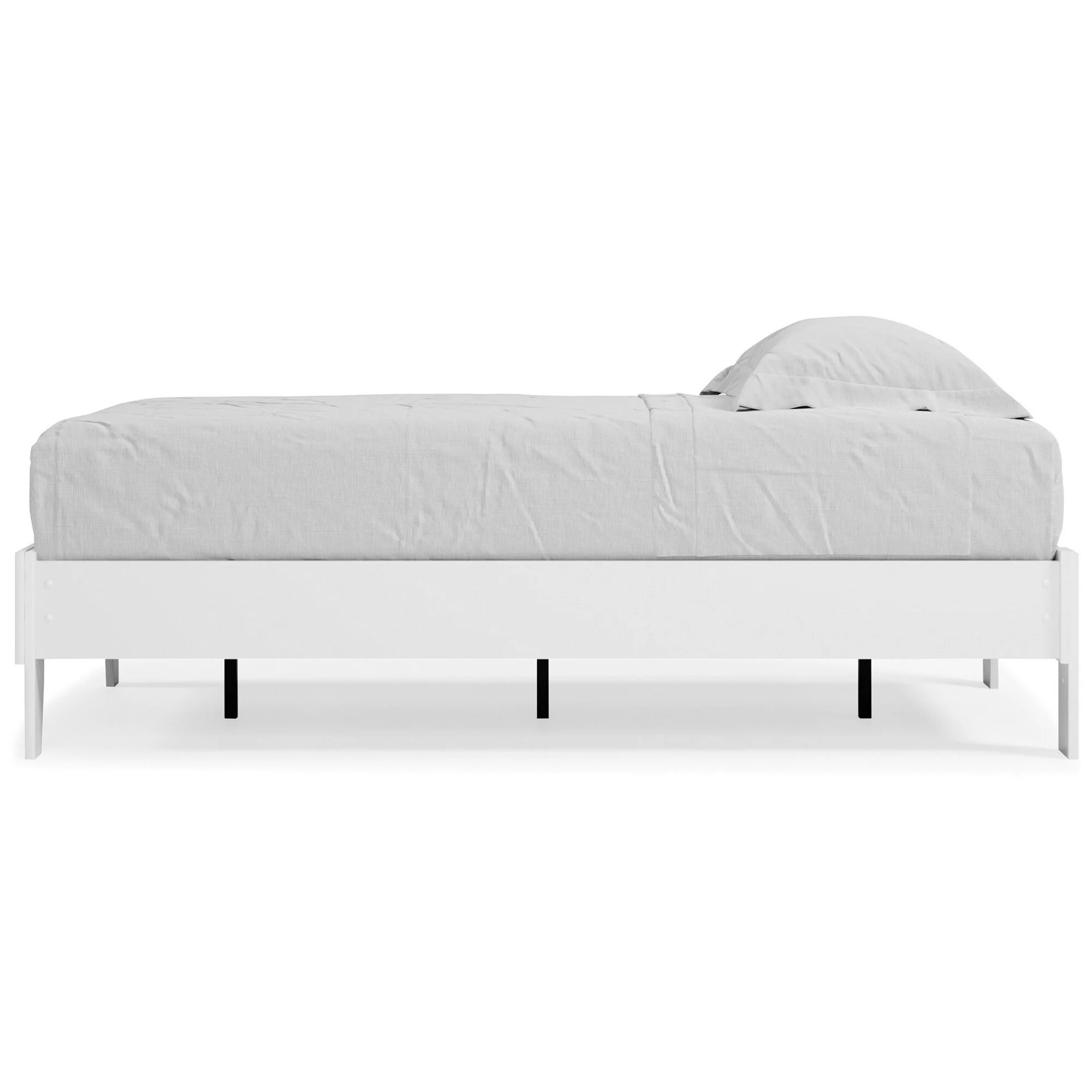 Asher Modern Twin Size Platform Bed, Minimalistic Crisp White Wood Base