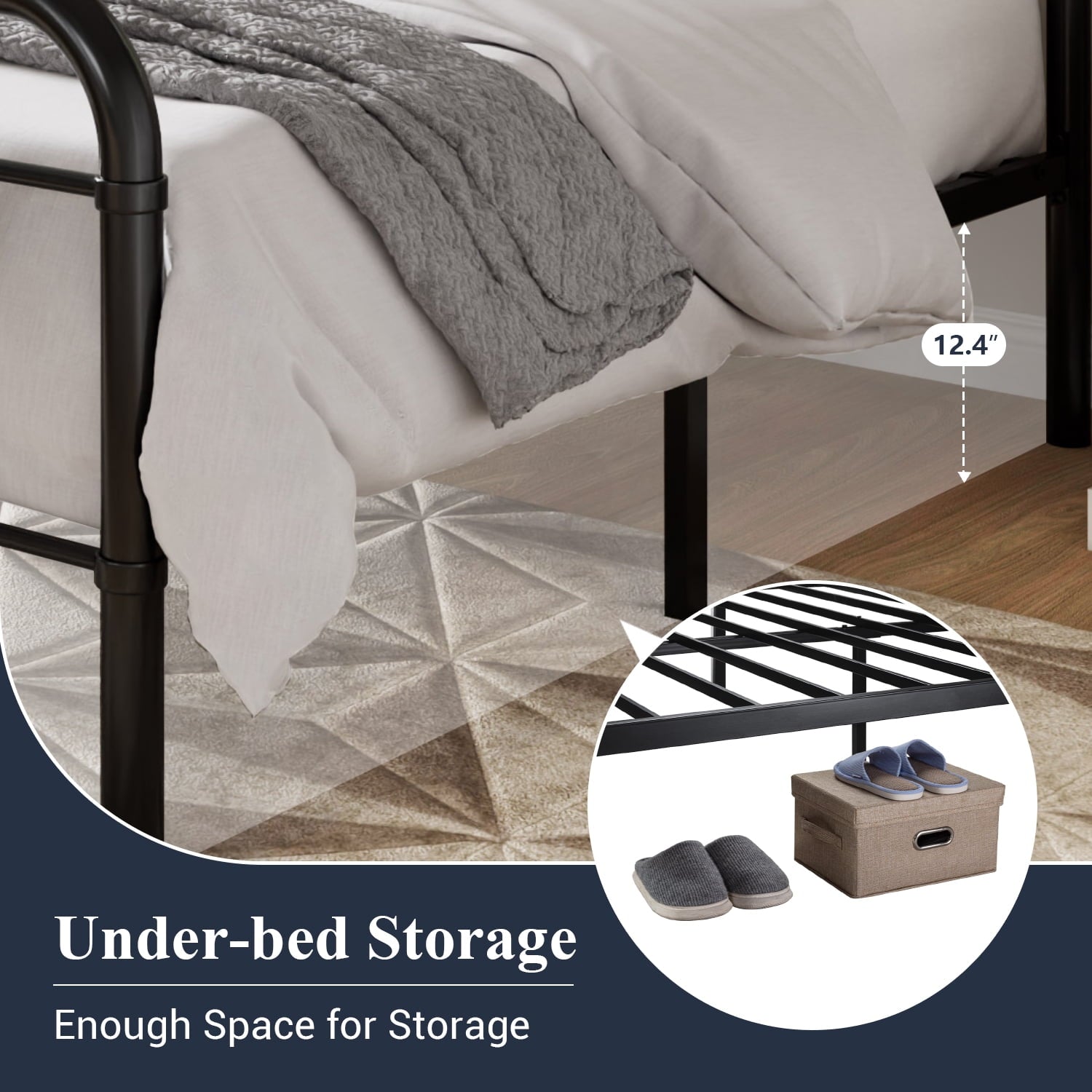 Allewie Queen Size Metal Platform Bed Frame with Victorian Style Wrought Iron-Art Headboard/Footboard, White