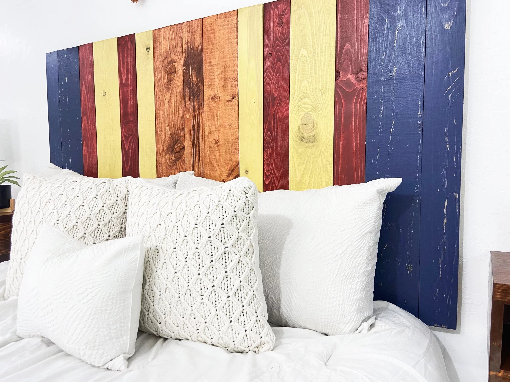 Barn Walls Copper Mix Signature Design, Multicolored Solid Wood Headboard, Floating Panels, Wall Mount, Adjustable Height, Easy Assembly, Queen Size