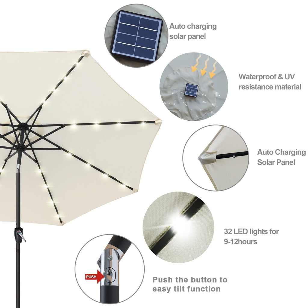 ABCCANOPY 7.5ft Patio Solar Umbrella LED Outdoor Umbrella with Tilt and Crank, Turquoise