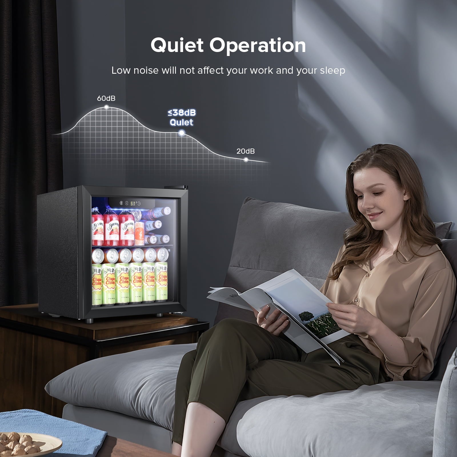 Auseo 1.3 Cu.ft Beverage Refrigerator Cooler - 12 Bottle & 48 Can Mini Fridge, Wine Cooler, Mini Drink Cooler Dispenser with Transparent Glass Door for for Home/Bar/Office