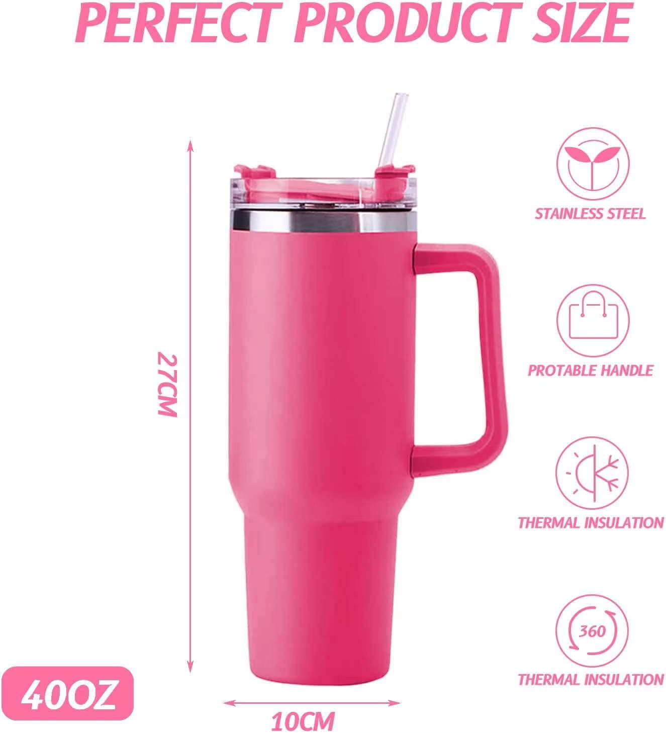 40 oz Tumbler with Handle Stainless Steel Insulated Travel Coffee Mug Double Wall Vacuum Straw for Ice Drinks & Hot