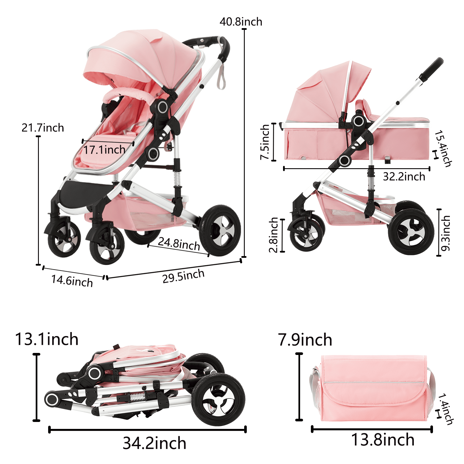 AILEEKISS 2 in 1 Convertible Baby Stroller, Unisex Folding Infant Newborn Bassinet Pram, Dark Grey