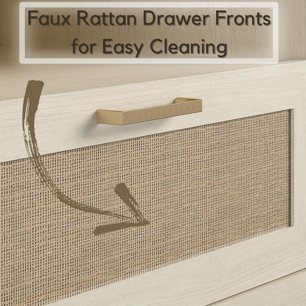 Ameriwood Home Lennon Tall 5 Drawer Dresser, Medium Brown and Faux Rattan