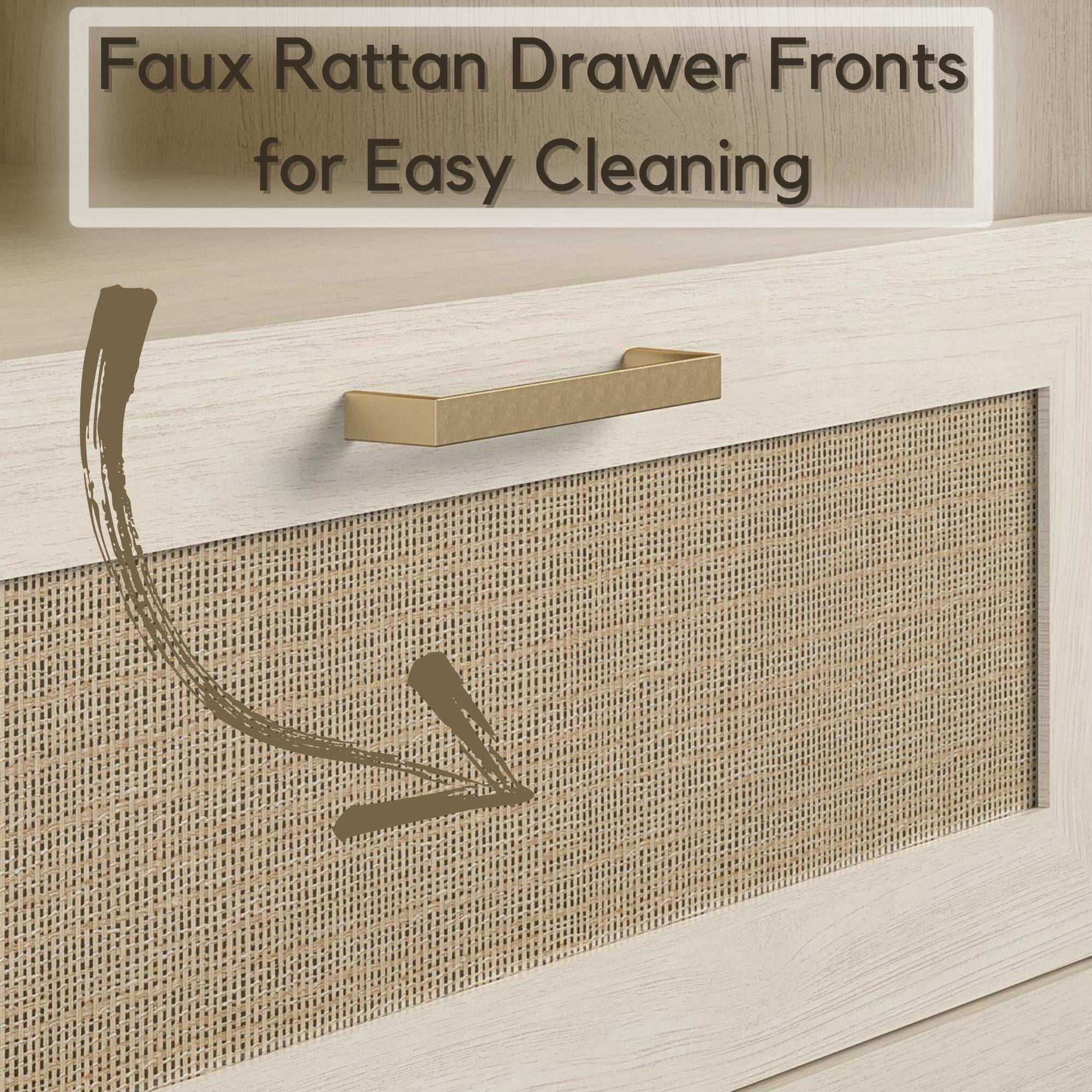 Ameriwood Home Lennon Tall 5 Drawer Dresser, Medium Brown and Faux Rattan