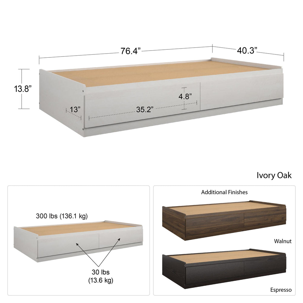 Ameriwood Home Twin Platform Bed with Drawers, Ivory Oak