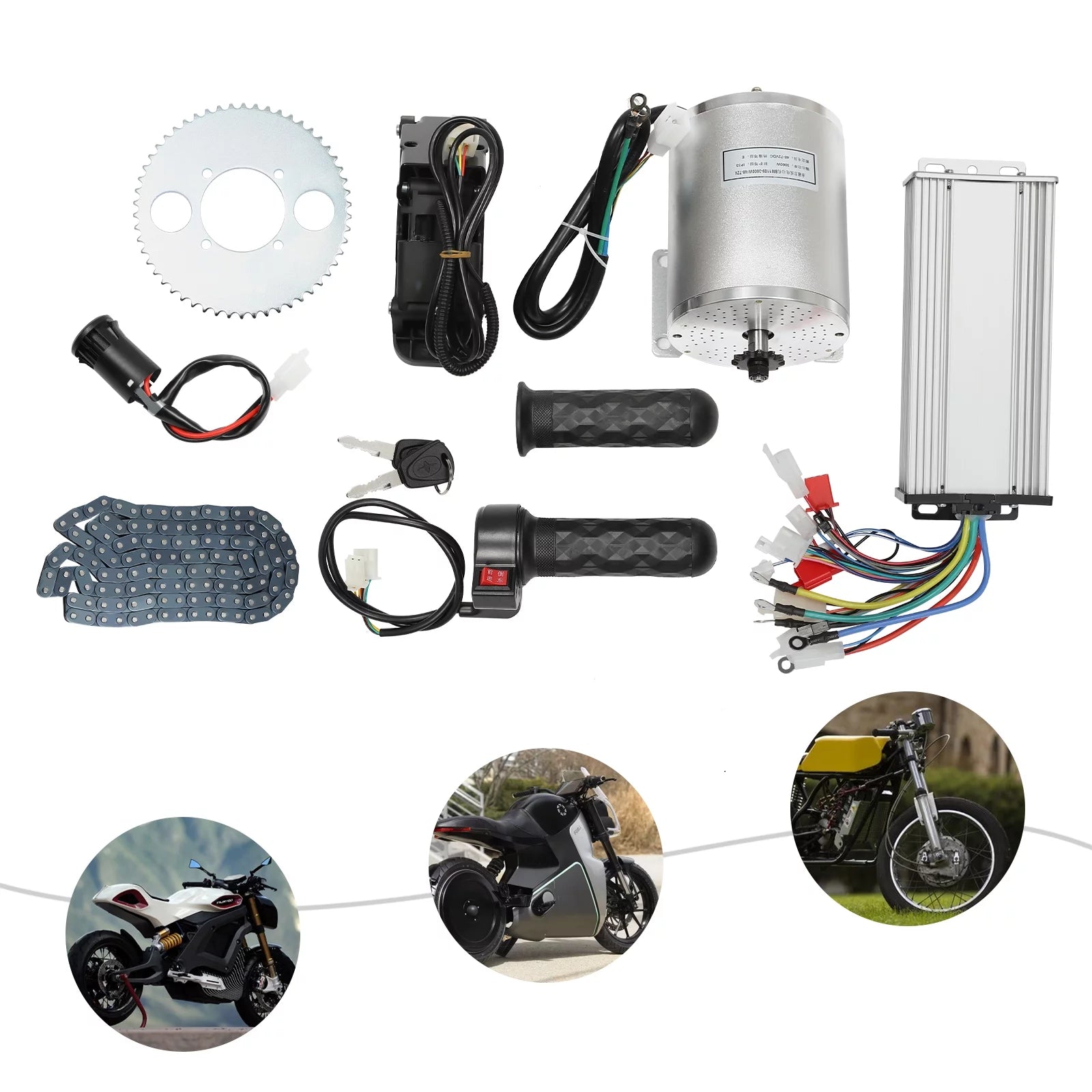 Aiqidi 48-72V 3000W Brushless Motor Kit w/Controller&Throttle for Electric Scooter E Bike Engine Motorcycle DIY Part Conversion