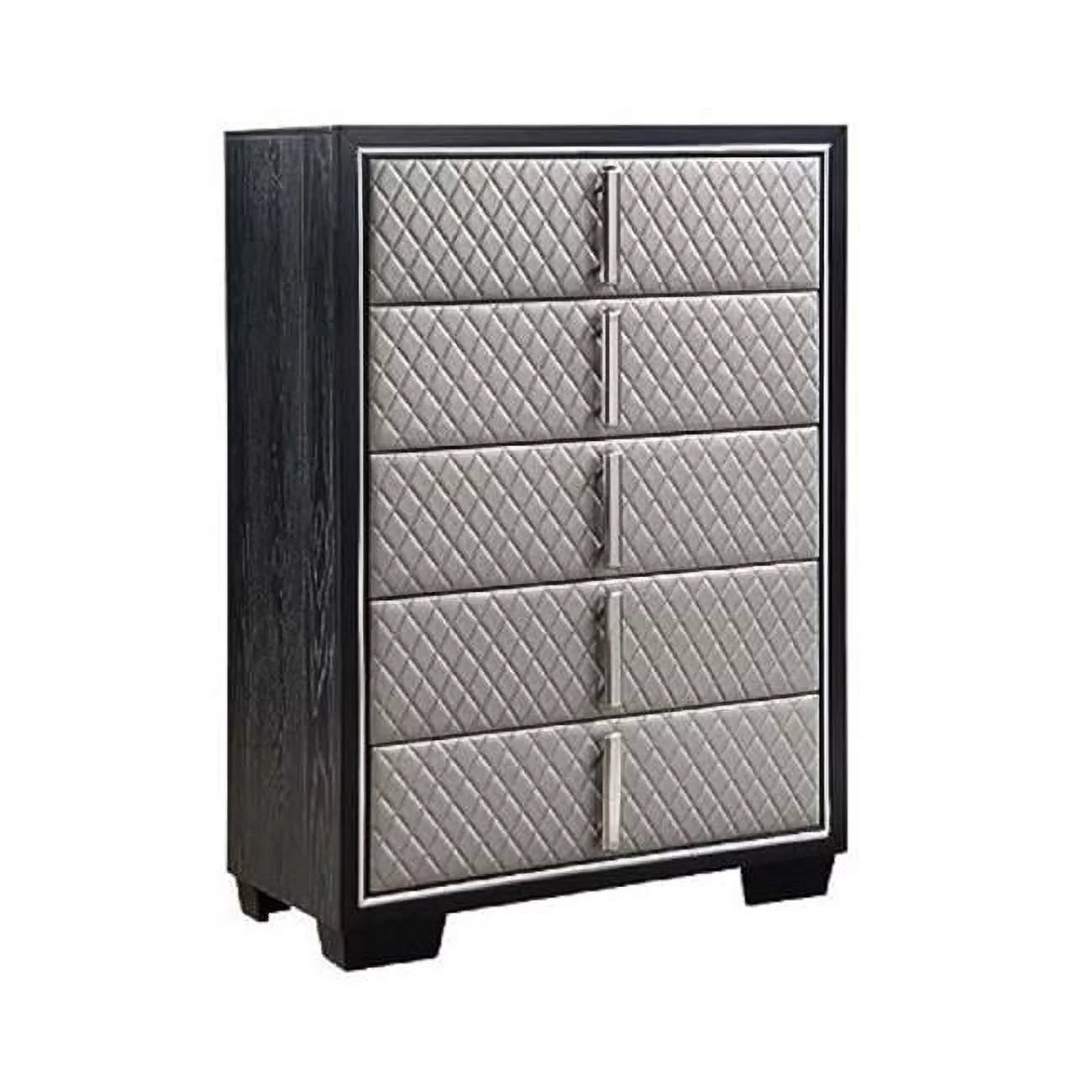 54 x 18 x 38 in. Fiz 5 Drawers Tall Dresser Chest with Quilted Silver Faux Leather, Black