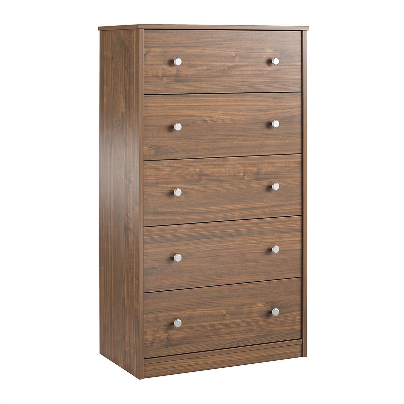 Ameriwood Home Lennon Tall 5 Drawer Dresser, Medium Brown and Faux Rattan