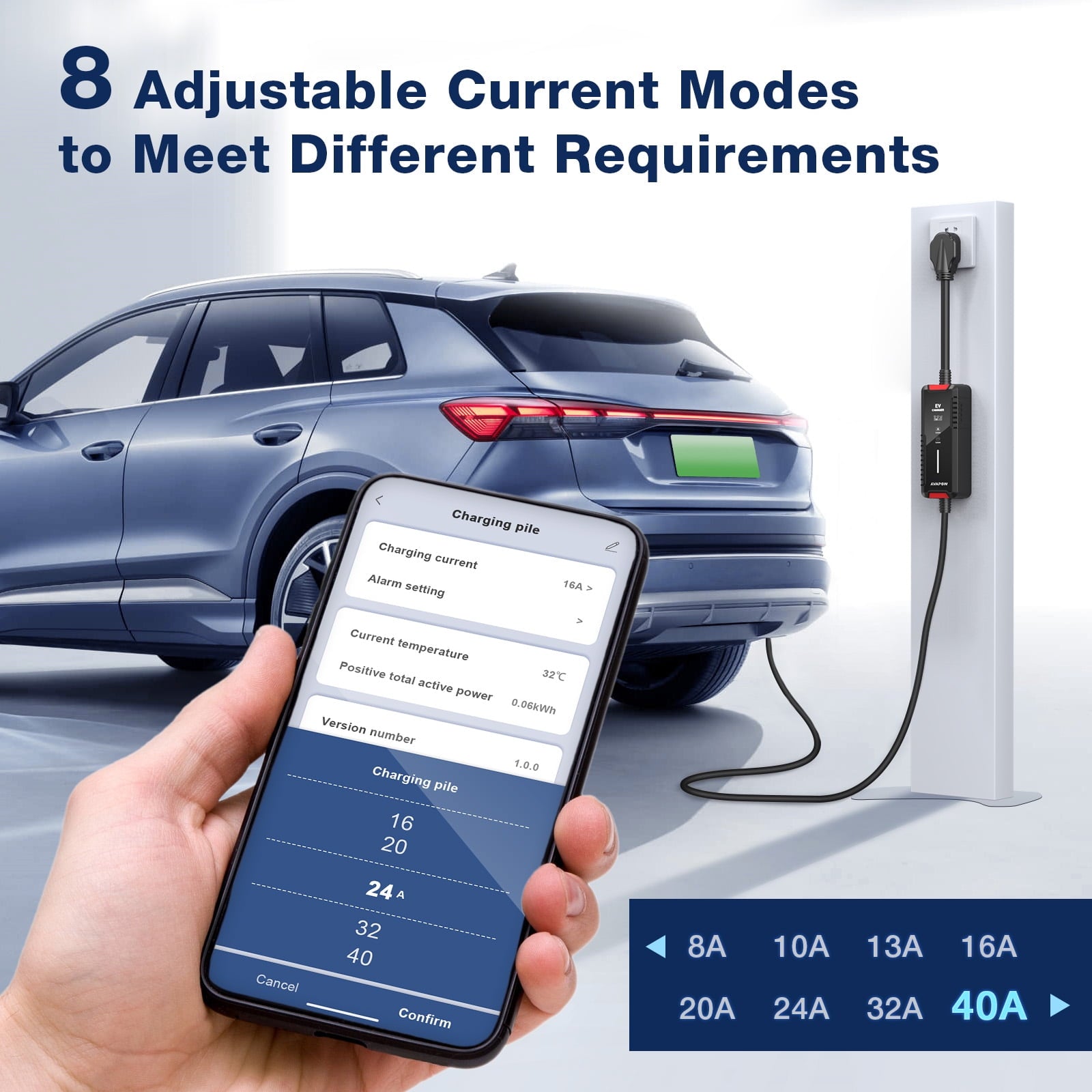 AVAPOW Level 2 Portable EV Charger, 240V 40A Electric Car Charger with 25FT Charging Cable, Plug-in EV Charging Station with NEMA 14-50 Plug