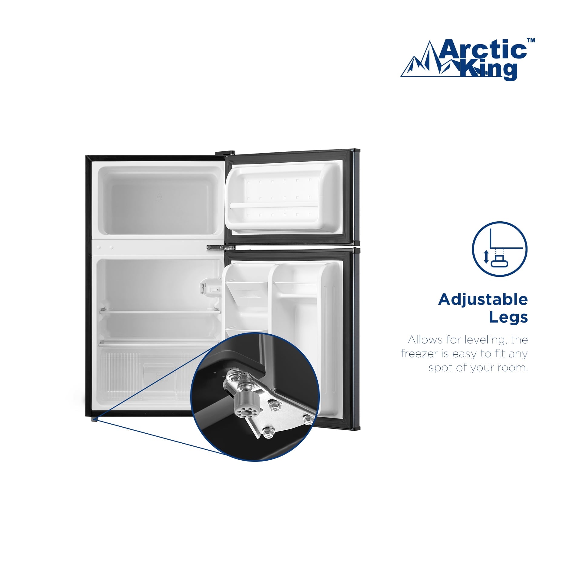 Arctic King 3.2 Cu ft Two Door Mini Fridge with Freezer, Stainless Steel, E-Star, ARM32D5ASL