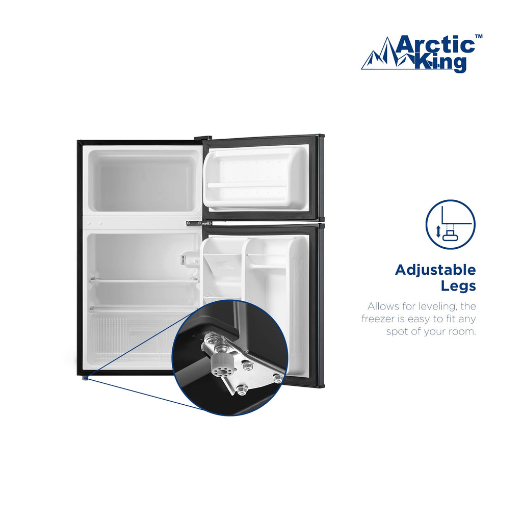 Arctic King 3.2 Cu ft Two Door Compact Refrigerator with Freezer, Stainless Steel, E-star