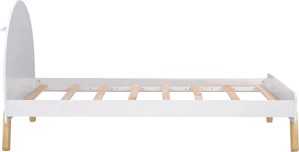 Bed Frame, Cute Platform Bed With Curved Headboard And Shelf Behind, Solid Wood Bed For Kids Teens Adults Girls Boys, No Box Spring Needed ( Size, White)