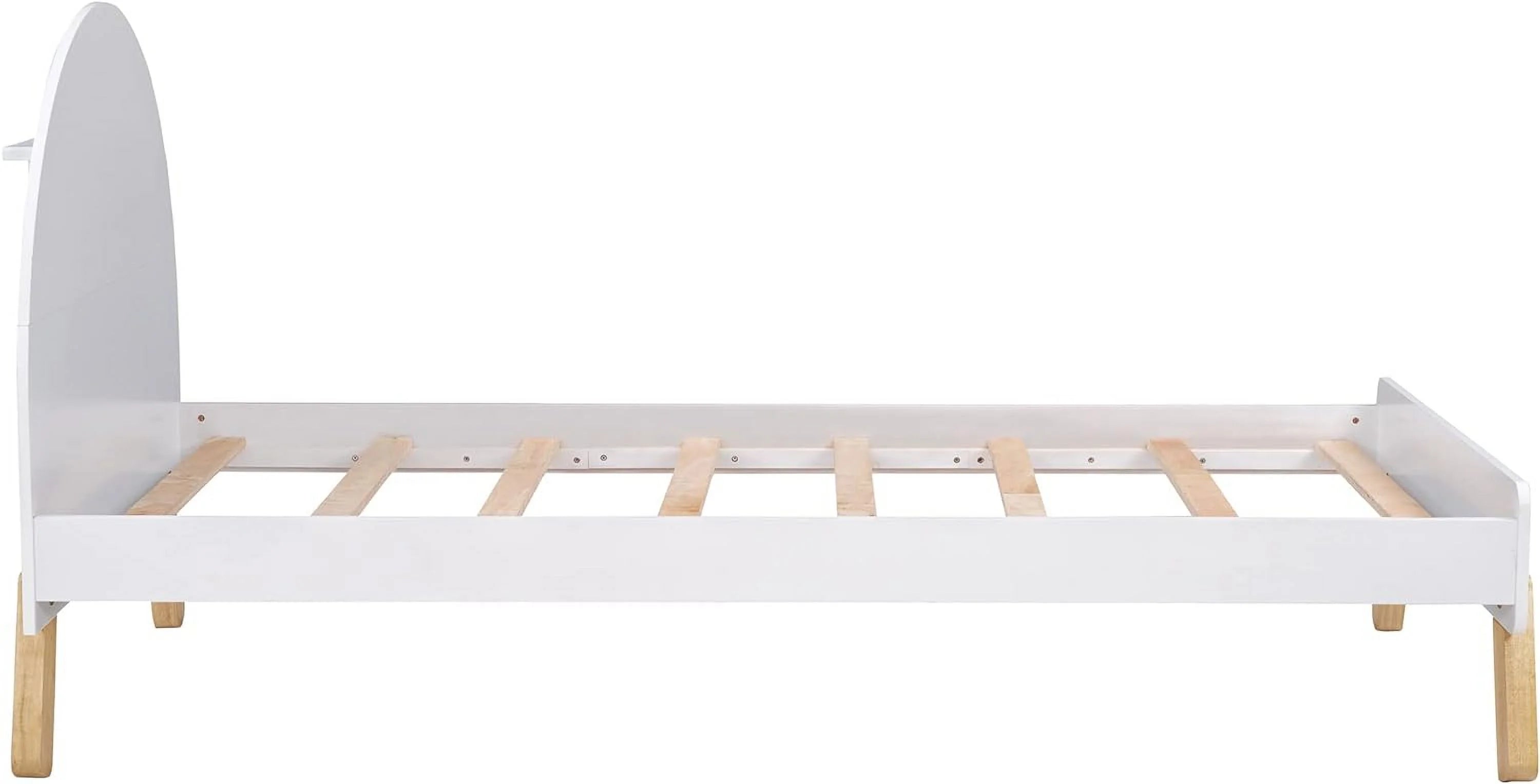 Bed Frame, Cute Platform Bed With Curved Headboard And Shelf Behind, Solid Wood Bed For Kids Teens Adults Girls Boys, No Box Spring Needed ( Size, White)