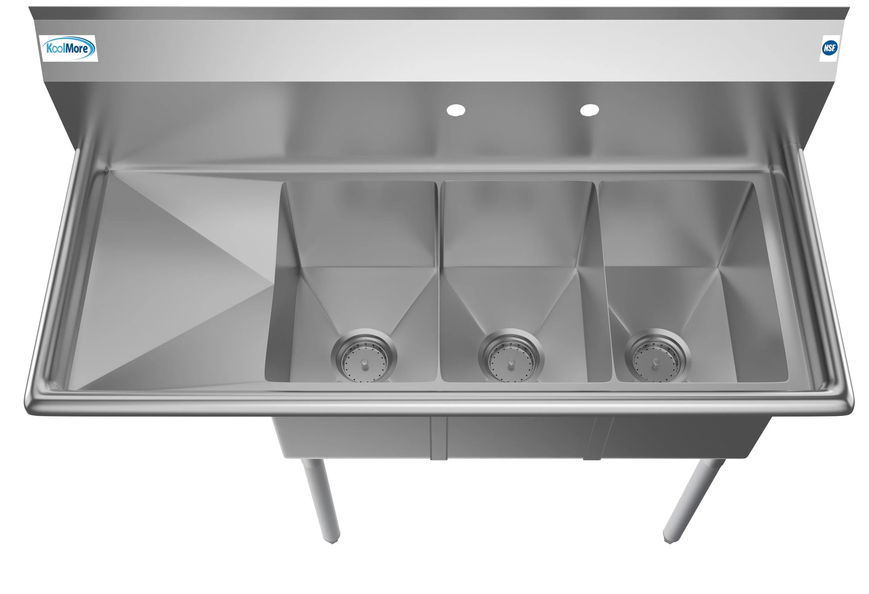 3 Compartment 45" Stainless Steel Commercial Kitchen Sink with Drainboard - Bowl Size 10" x 14" x 10"