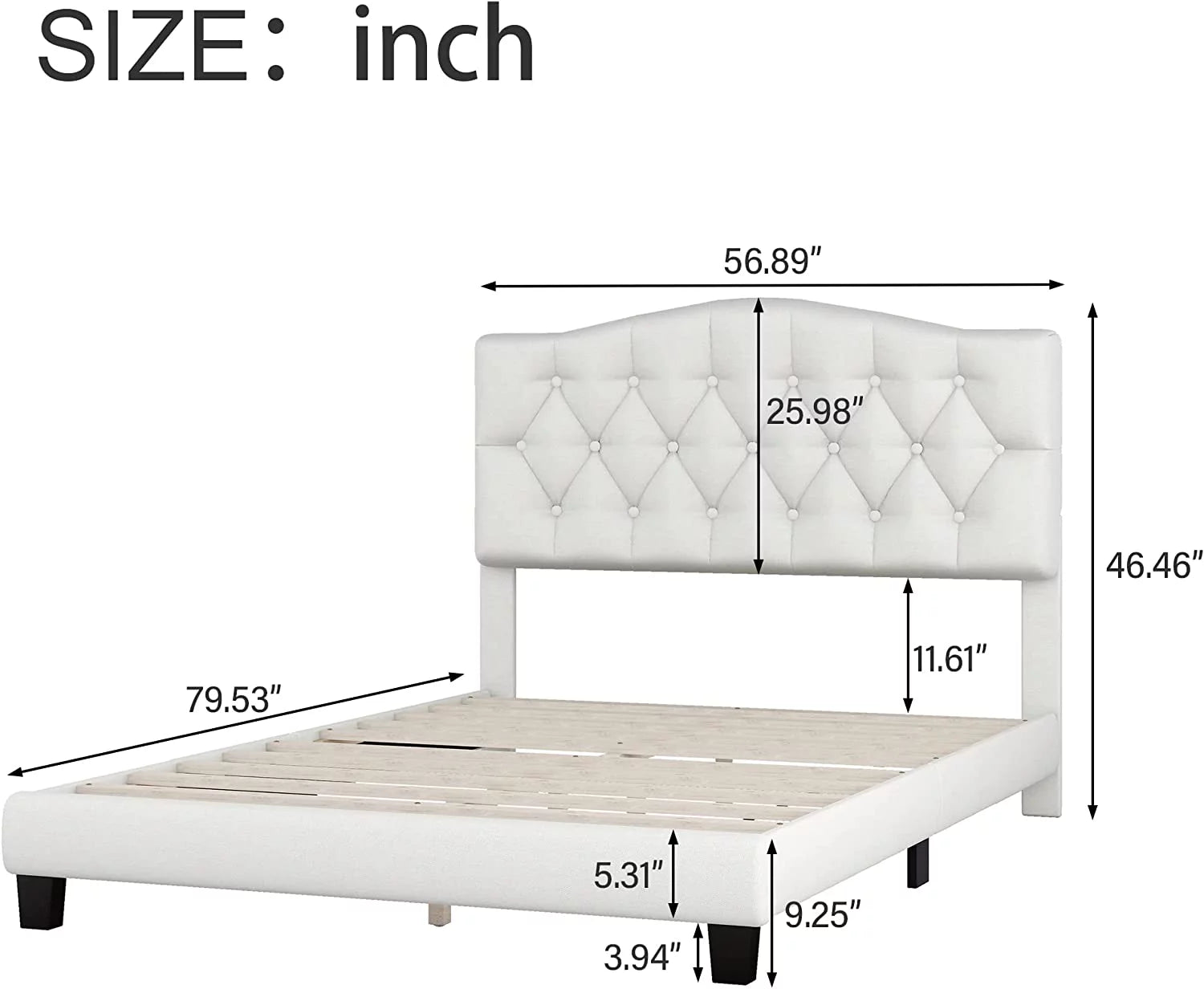 AngLink Linen Curved Upholstered Full Size Platform Bed with Diamond Tufted/Wood Bed Frame/Wood Slats, No Box Spring Needed -Beige, Full