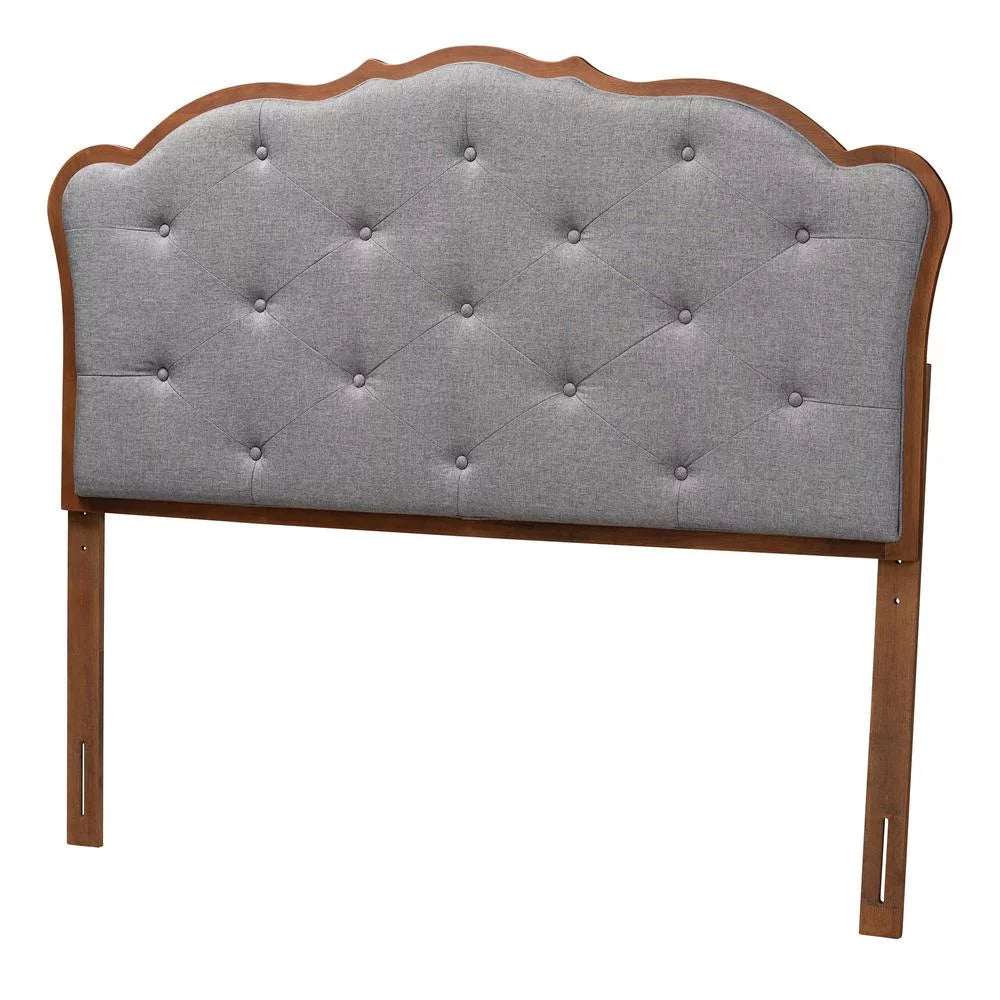 Baxton Studio Leandra Gray Fabric and Walnut Brown Wood King Size Headboard