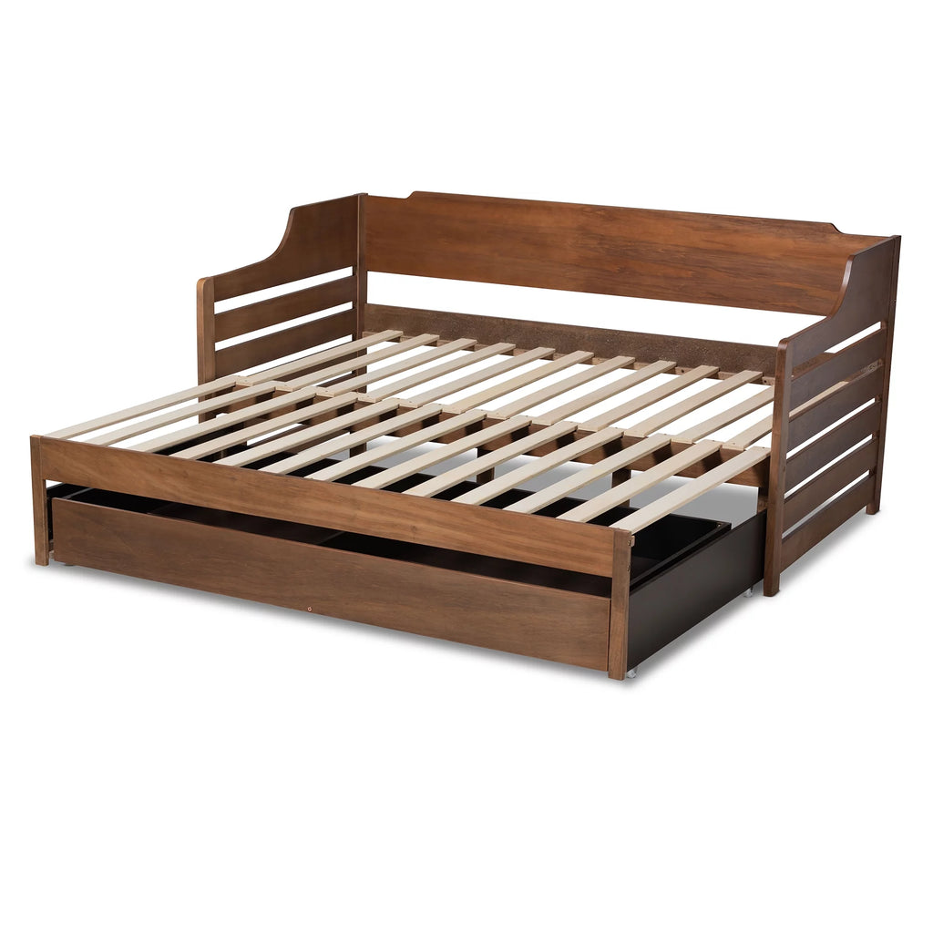 Baxton Studio Jameson Modern and Transitional Walnut Brown Finished Expandable Twin Size to King Size Daybed with Storage Drawer