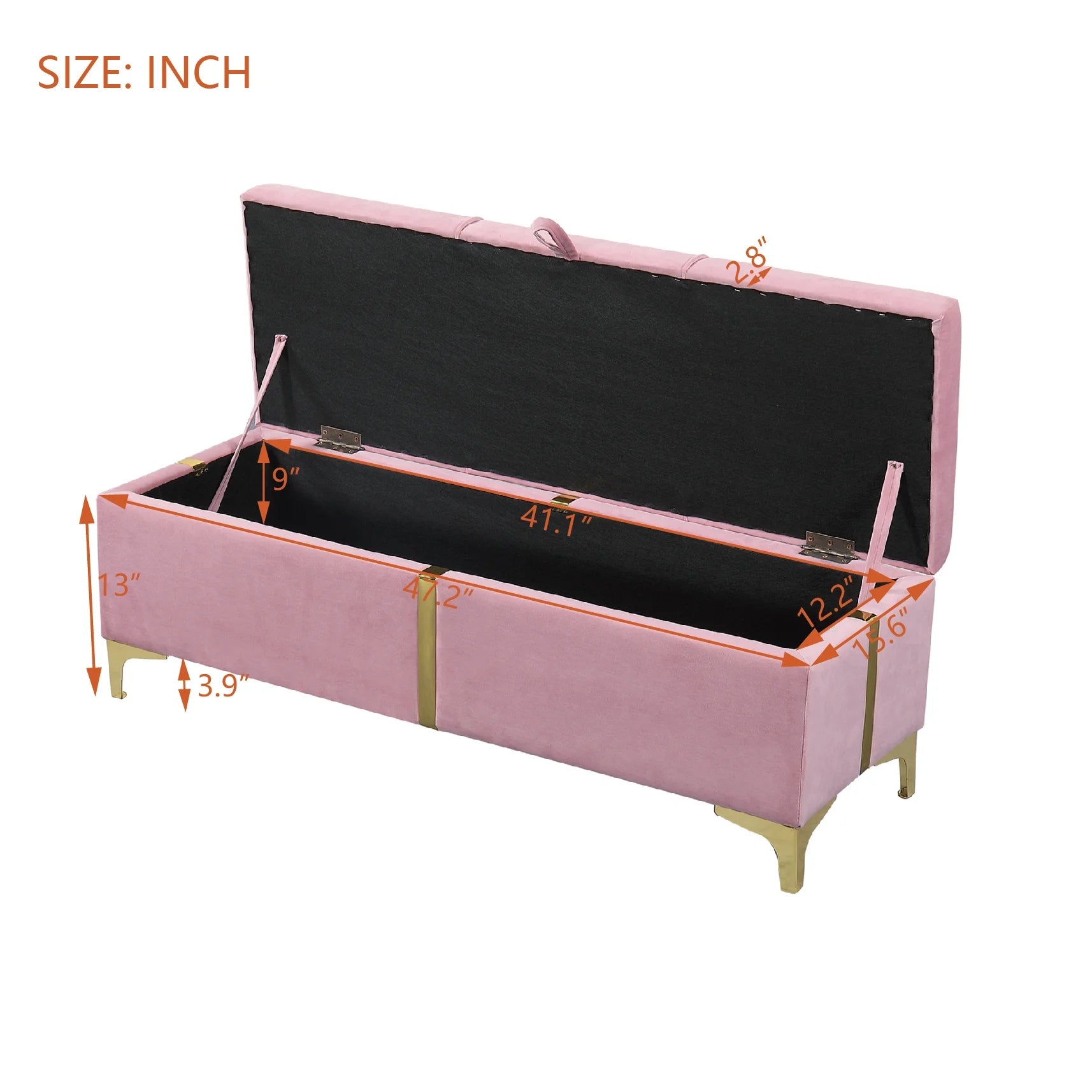 2-Pieces Bedroom Sets,Queen Size Upholstered Platform Bed with Hydraulic Storage System,Storage Ottoman with Metal Legs,Pink