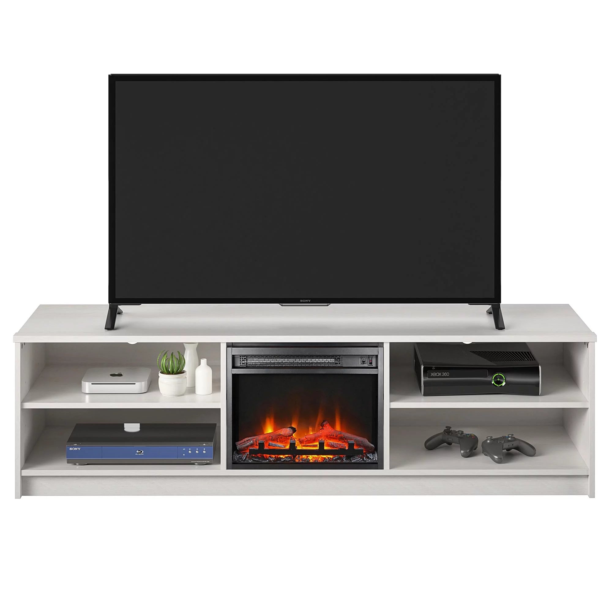 Ameriwood Home Namar Electric Fireplace TV Stand for TVs up to 75in, Ivory Oak