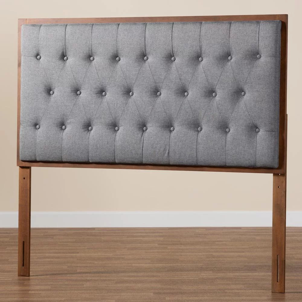 Baxton Studio Harumi Gray Fabric and Walnut Brown Wood King size Headboard
