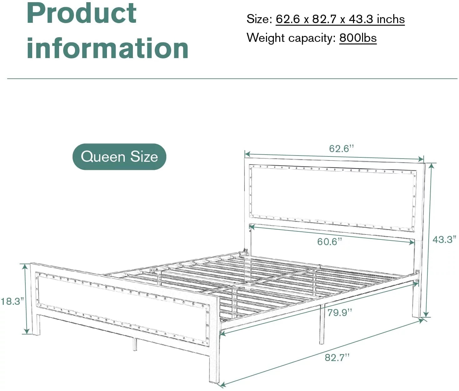 Allewie Brown Queen Size Metal Platform Bed Frame with Rivet Headboard and Black Frame, Industrial Wooden Headboard
