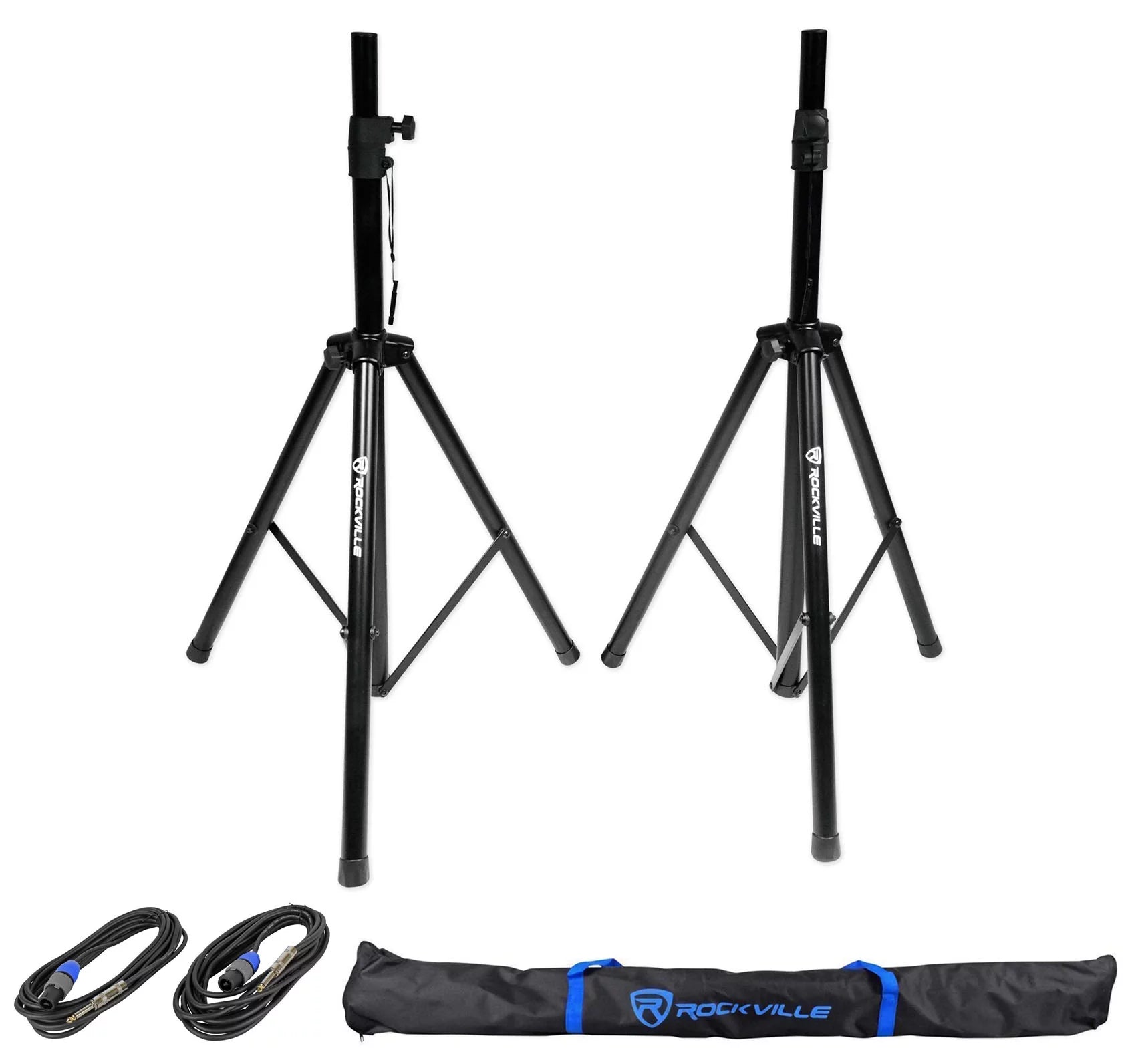 (2) Rockville SPGN154 15" 1600W DJ PA Speakers+Powered 4-Ch. Mixer+Stands+Cables