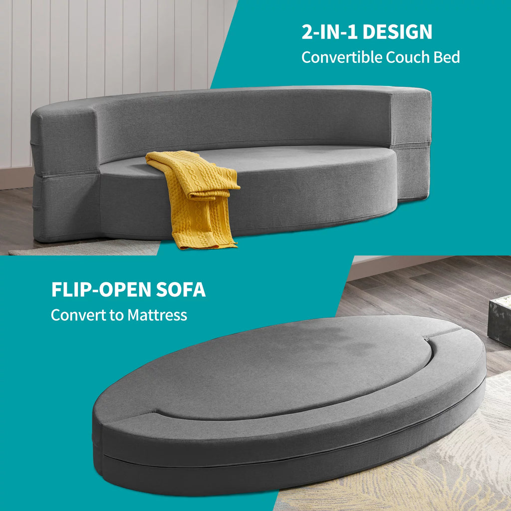 BALUS 9.8 Inch Folding Sofa Bed Couch, Memory Foam Futon Mattress Linen Fabric Sofa, Floor Couch Lounge Sleeper Bed for Living Room Bedroom Guest Room, Dark Grey