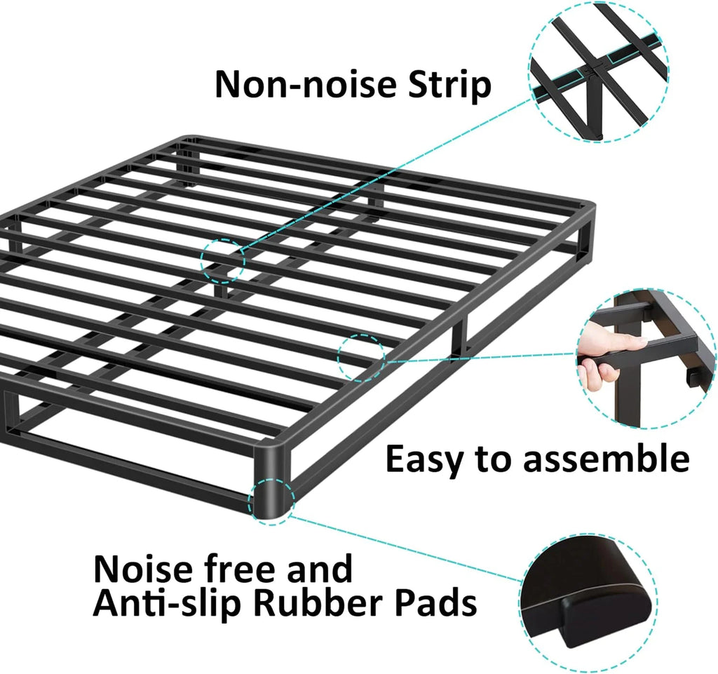 6 Inch Queen Bed Frame with Round Corner Edges, Low Profile Queen Metal Platform Bed Frame with Steel Slat Support, No Box Spring Needed/Easy Assembly/Noise Free Mattress Foundation