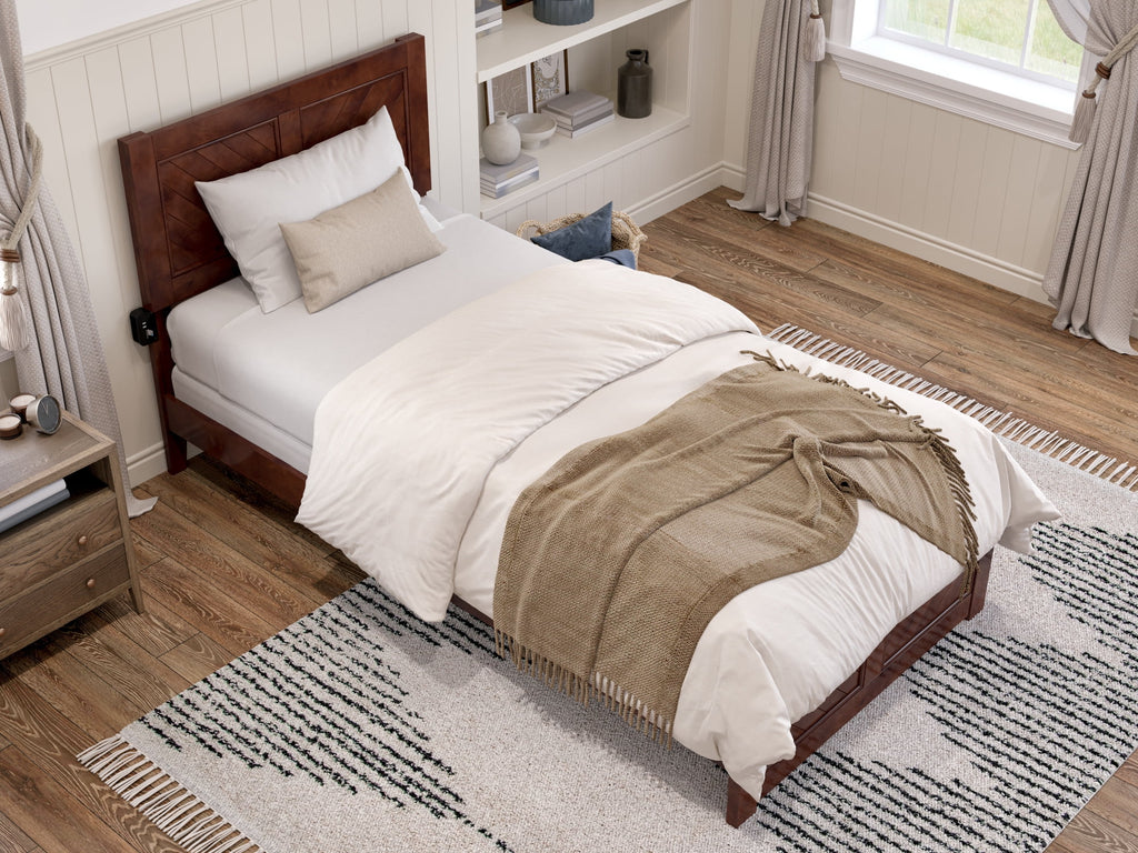 AFI Canyon Walnut Solid Wood Foundation Bed Frame with Matching Footboard, Twin XL