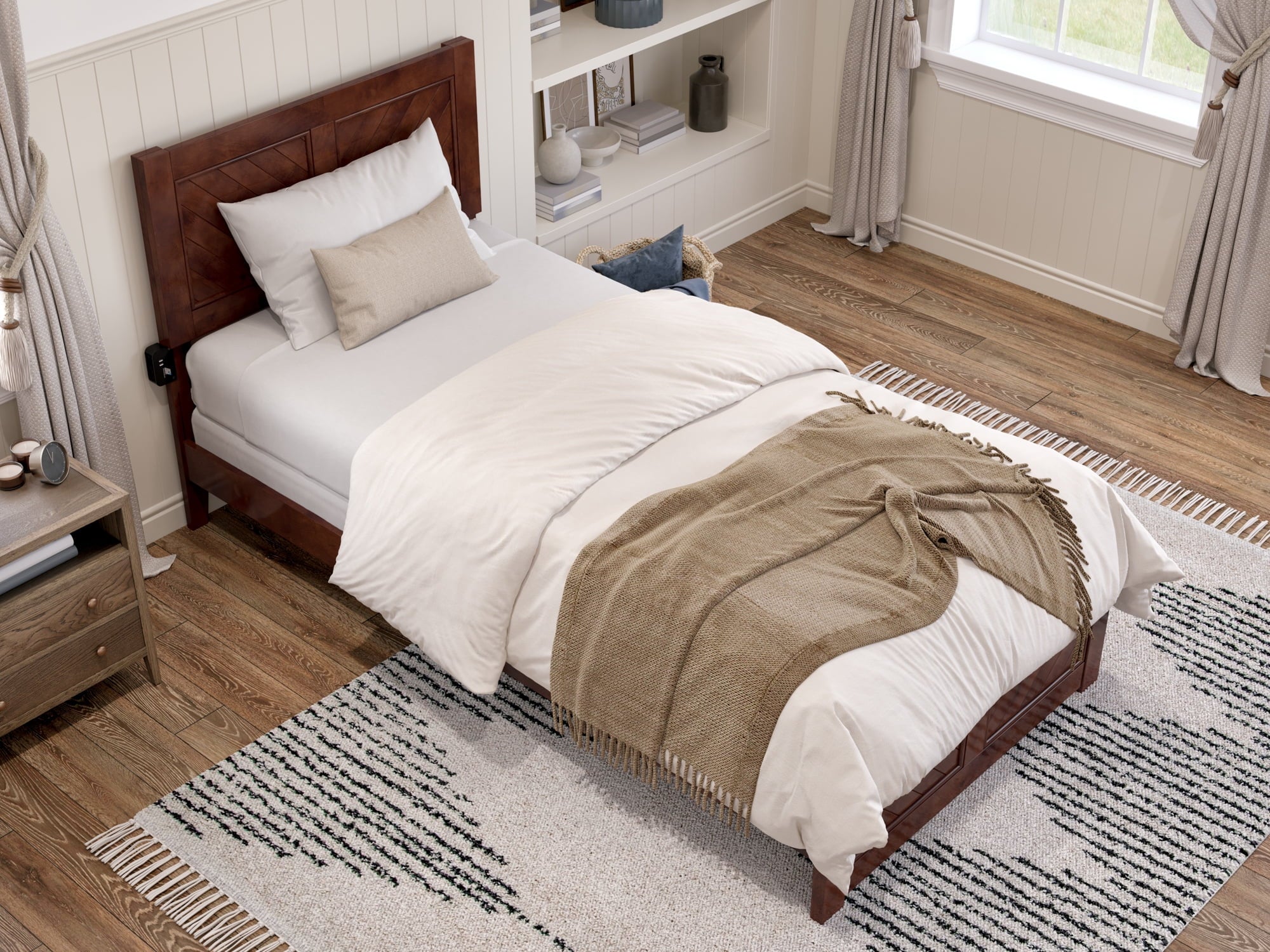 AFI Canyon Walnut Solid Wood Foundation Bed Frame with Matching Footboard, Twin XL