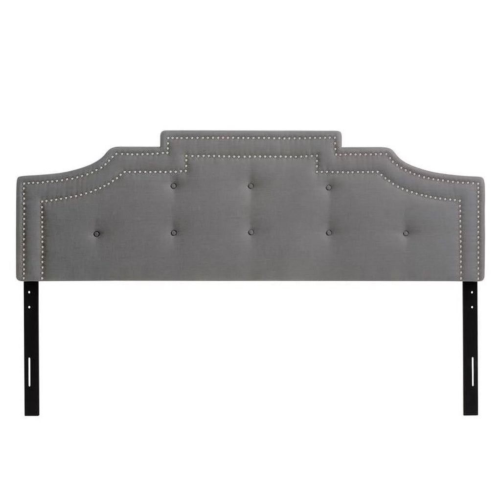 Atlin Designs Crown Silhouette Tufted Modern Fabric King Headboard in Light Gray