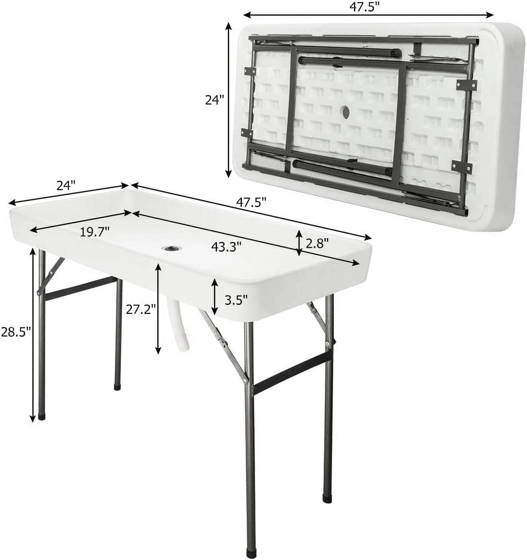 4 Foot Party Ice Cooler Folding Table, Portable Tailgate Camp Fishing Cleaning Table, Plastic with Matching Skirt, Ice Table for Party, BBQ, Camping,Picnic