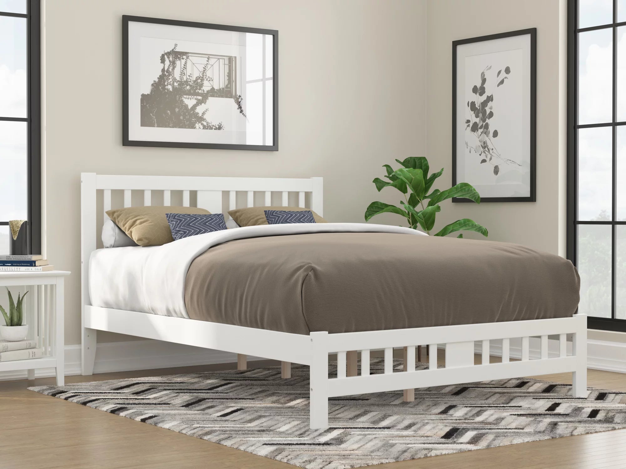 AFI Tahoe 14" Queen Wood Platform Bed with Slatted Headboard and Footboard, White