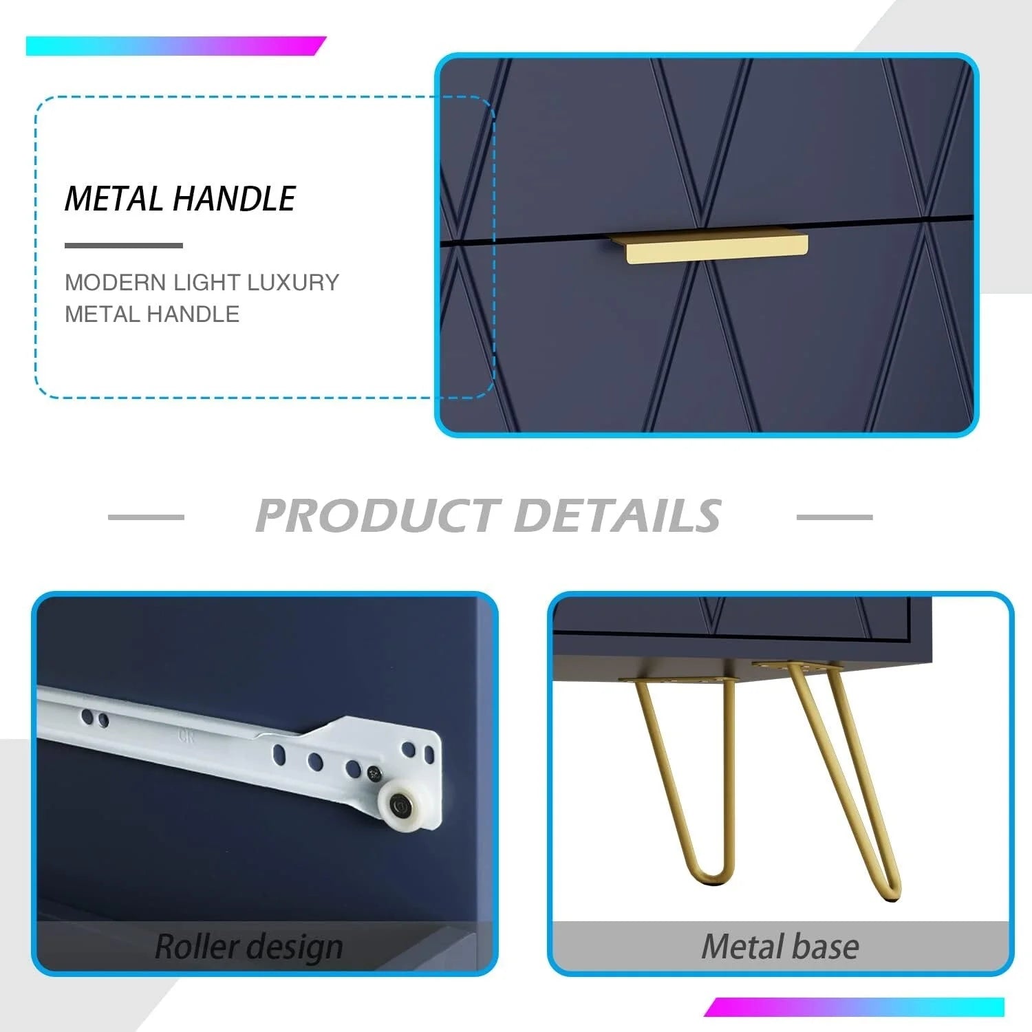 6 Drawer Dresser Drawer Chest Tall Storage Cabinet Organizer Unit Bedroom Living Room Medium-Navy Blue