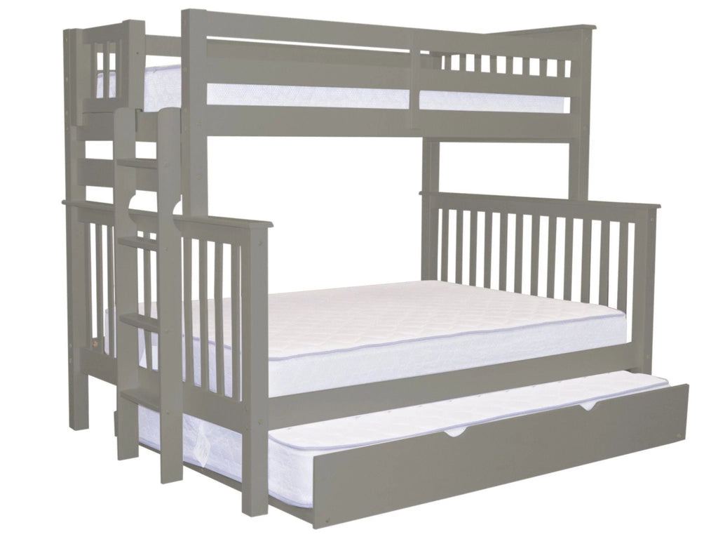 Bedz King Bunk Beds Twin over Full Mission Style with End Ladder and a Full Trundle, Gray