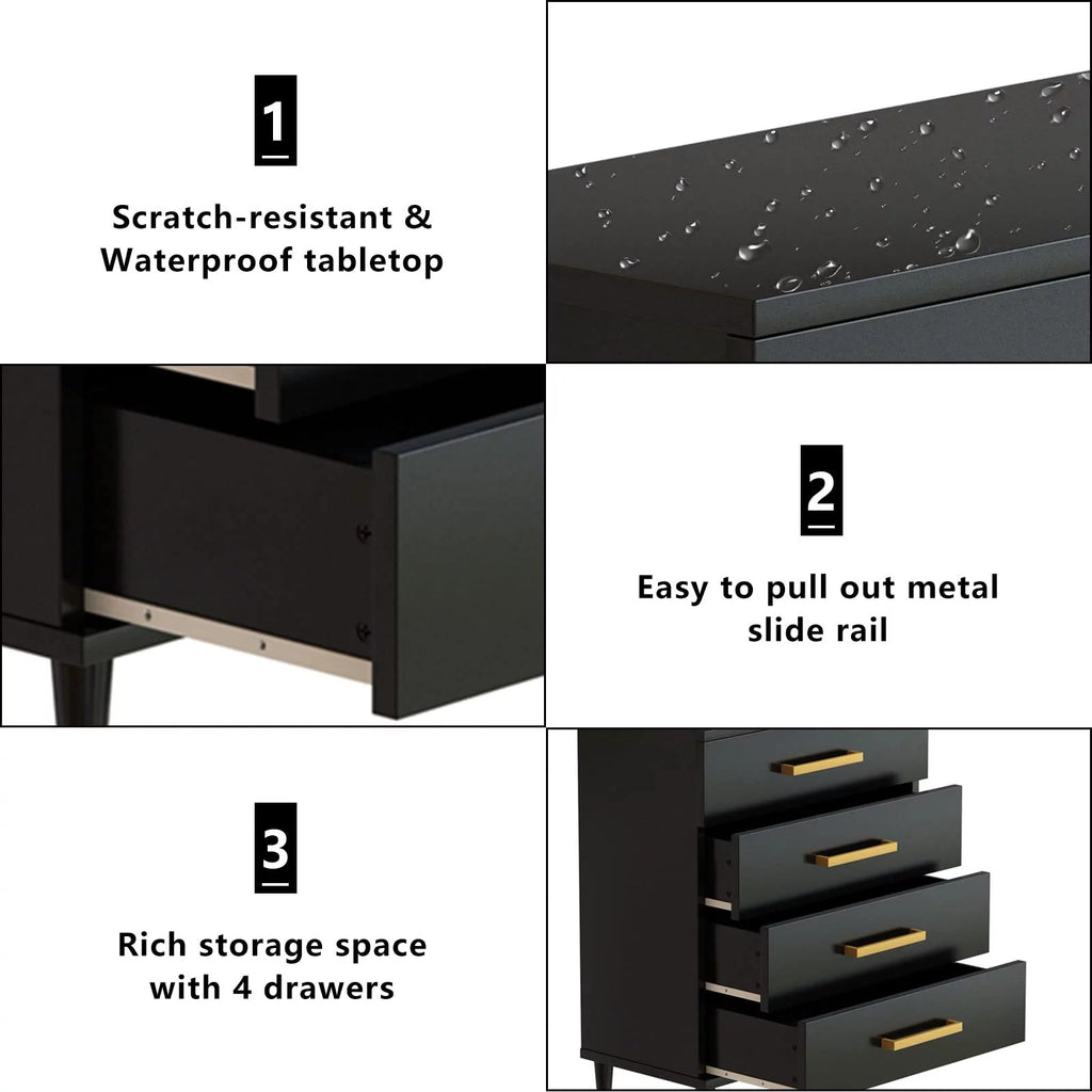 AWQM Drawer Dresser, Modern Dresser Chest with 4 Drawers and Metal Handles, for Bedroom, Office, Living Room, Black