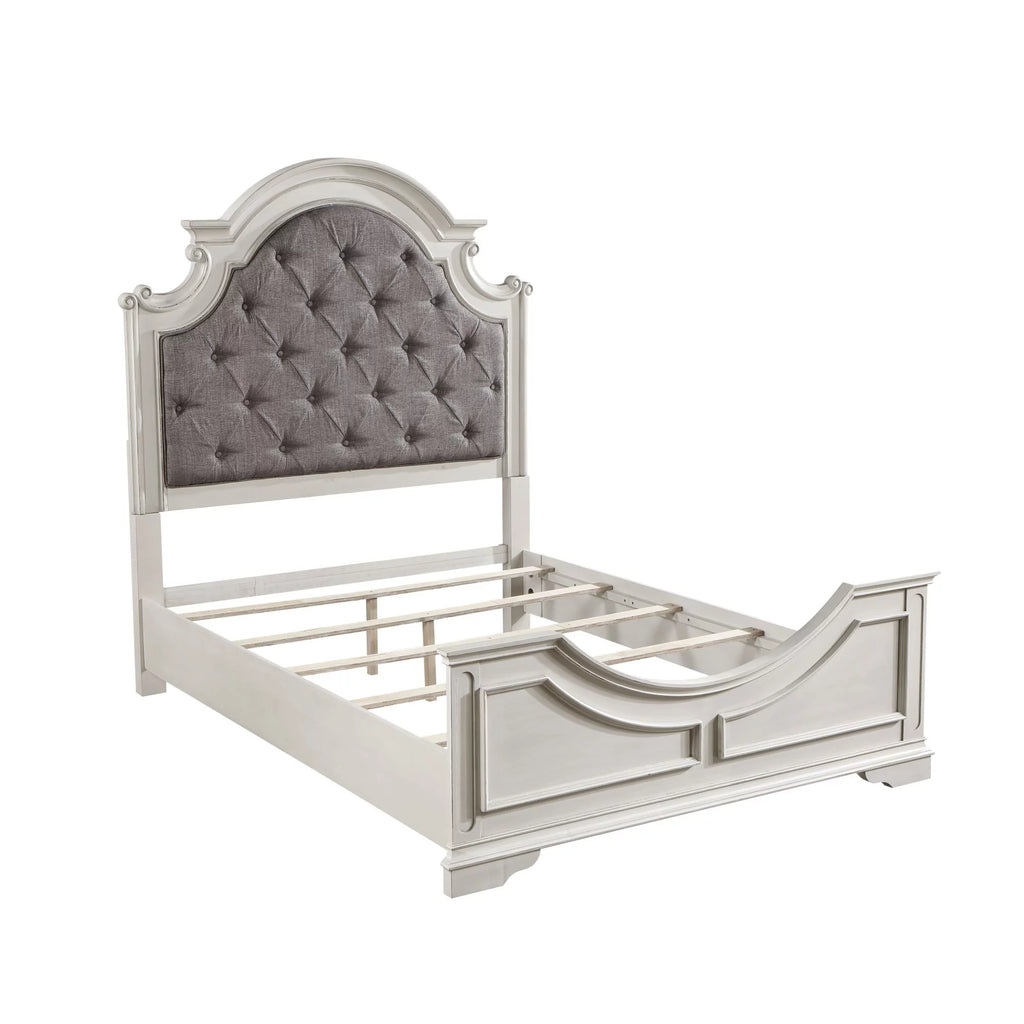 ACME Florian Queen Bed in Gray Fabric & Antique White Finish BD01648Q