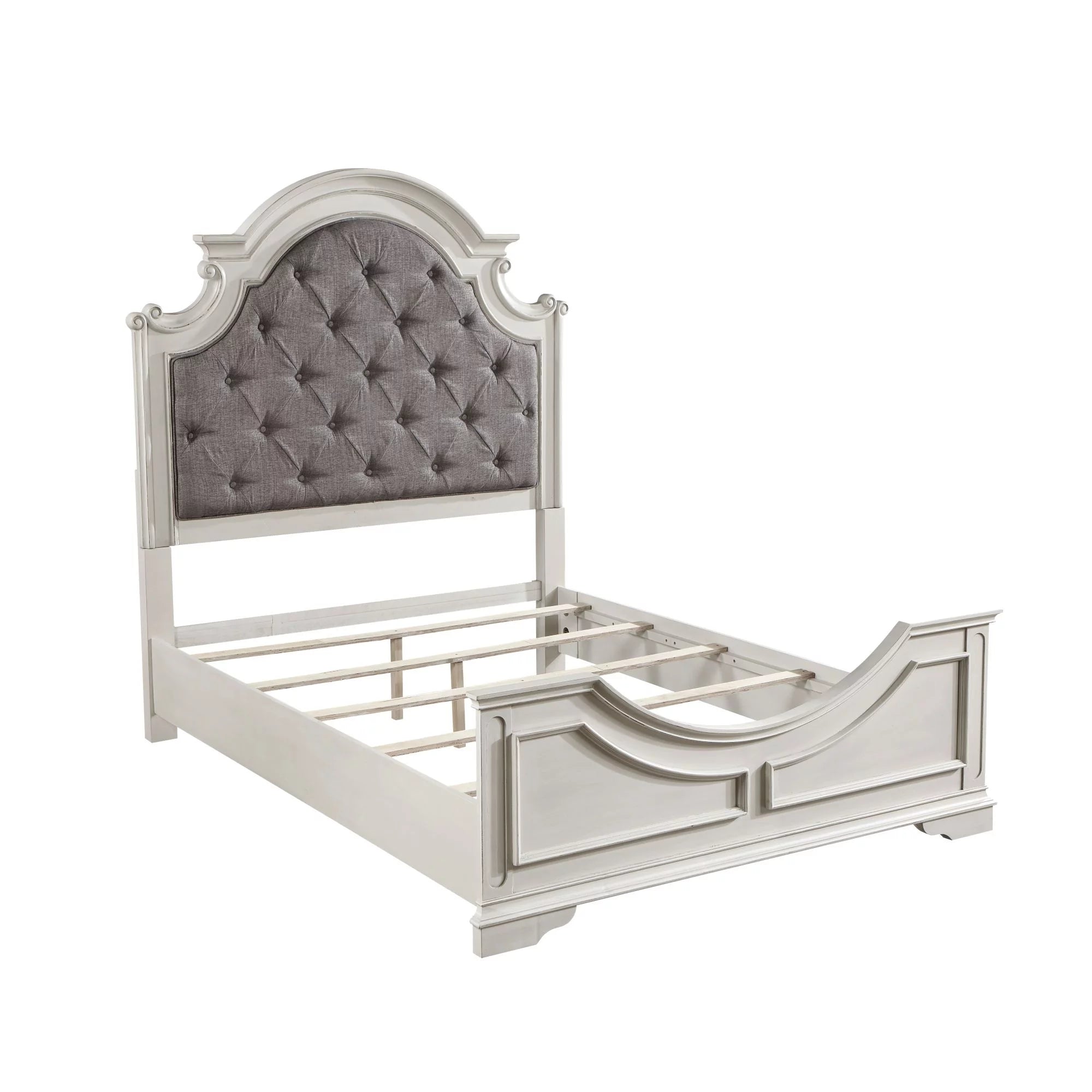 ACME Florian Queen Bed in Gray Fabric & Antique White Finish BD01648Q